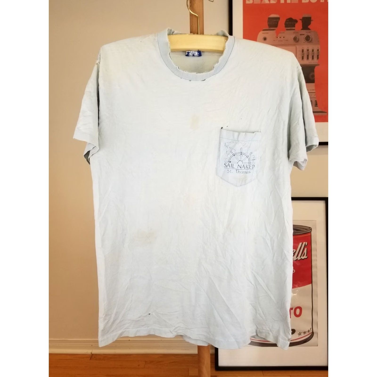 Vintage VINTAGE 88' SAIL NAKED TRASHED DISTRESSED WORN FADED SINGLE STITCH T-SHIRT SZ XL Men Blue Cotton Size US XL / EU 56 / 4 - 3 Thumbnail