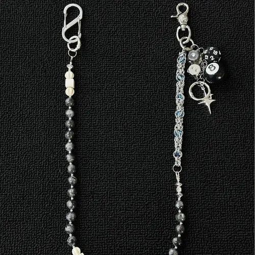 Jewelry Black Beaded Chain Wallet Keychain with Dice Charms Size ONE SIZE - 2 Thumbnail