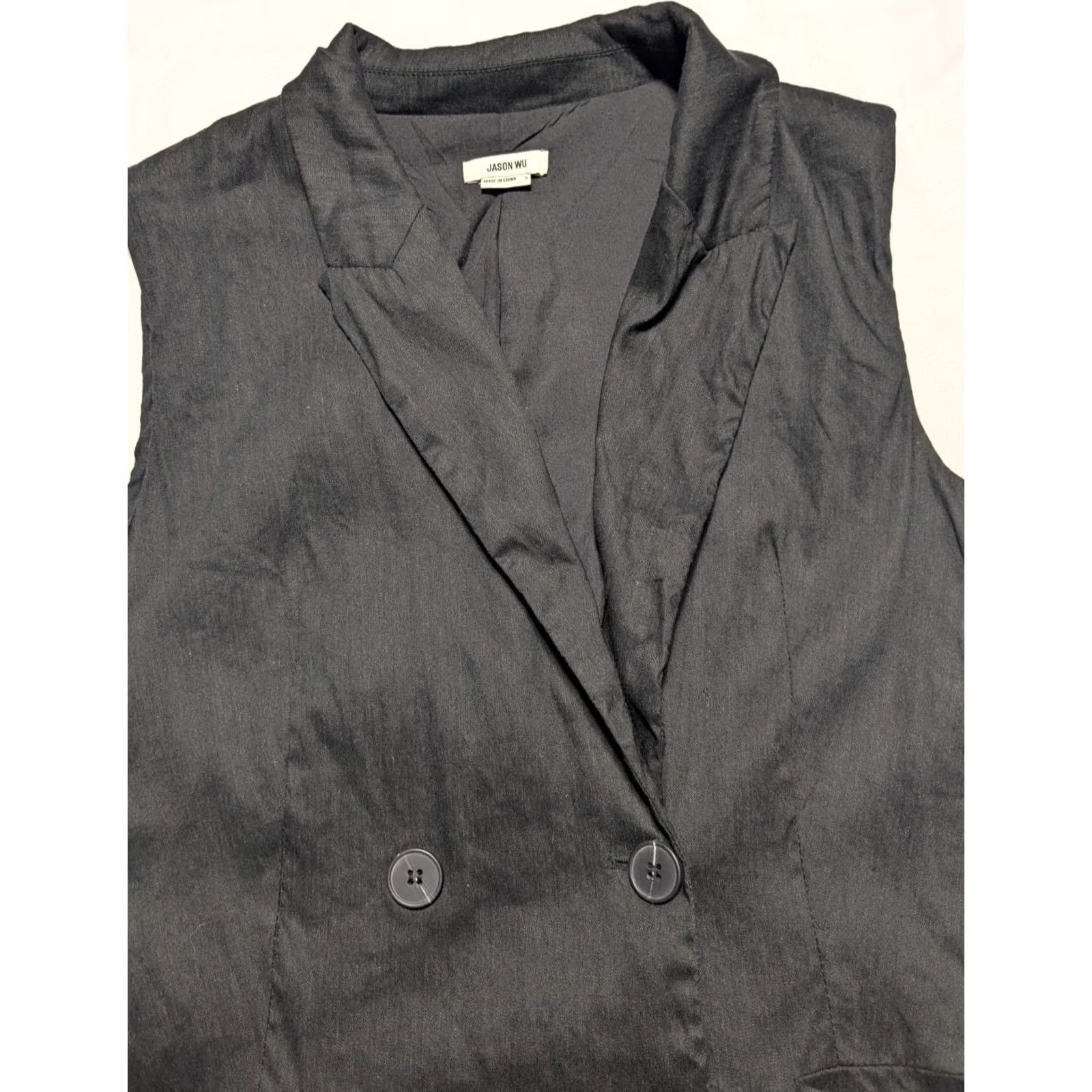 Jason Wu JASON WU Linen Blend Double Breasted Blazer Vest - Women S Black All Seasons Pockets Button Vest Style Basic Jacket Size S / US 4 / IT 40 - 4 Thumbnail