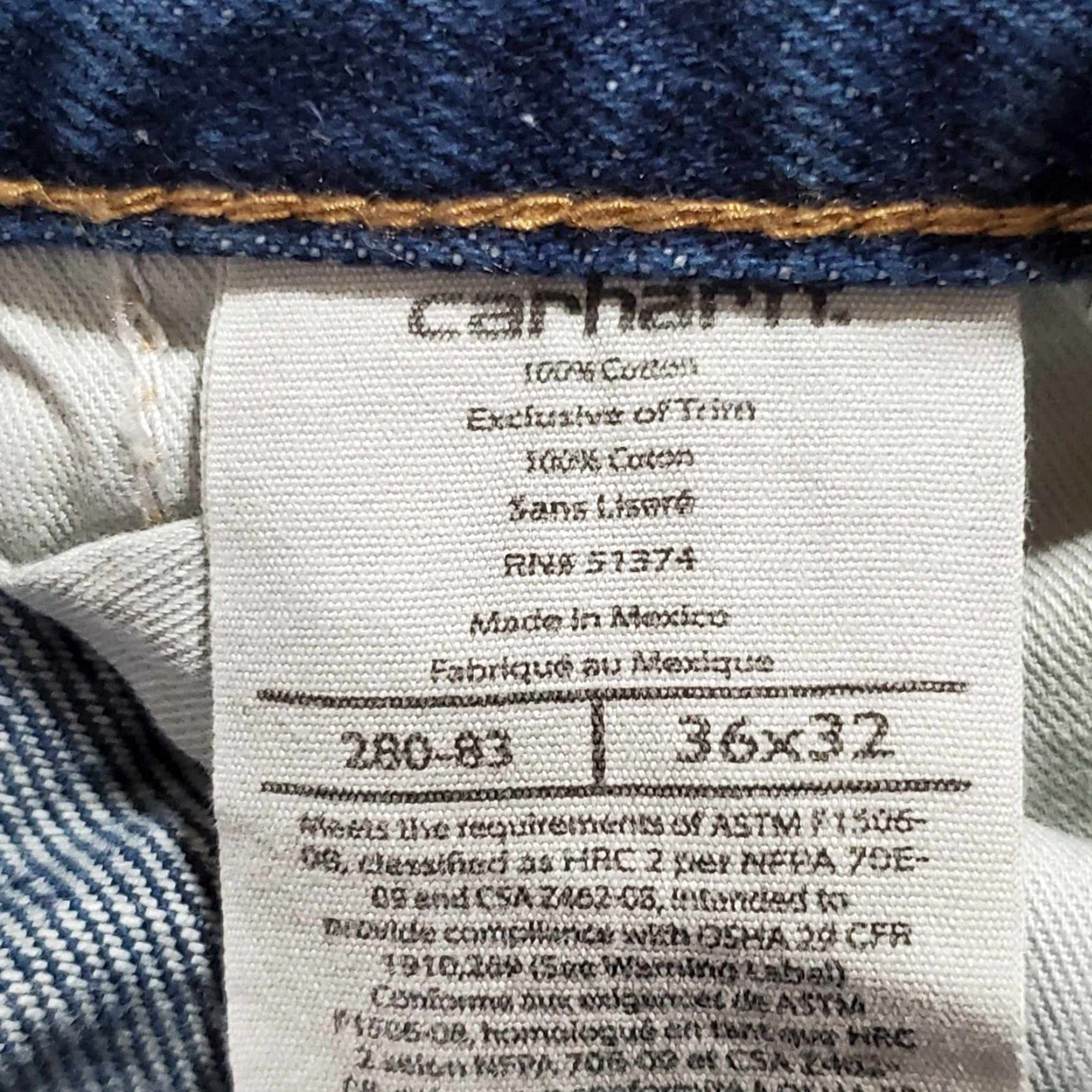Carhartt VINTAGE Carhartt FR Jeans 36 X 30 ARC2 NFPA2112 280-83 Mens Jeans Blue 36x30 NFPA 2112 Straight Arch? Size US 36 / EU 52 - 2 Thumbnail
