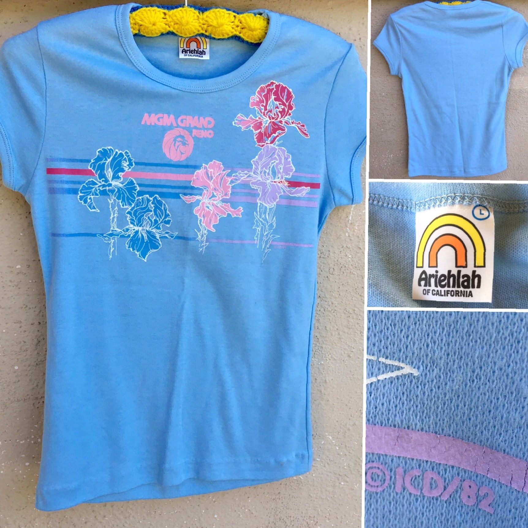 Vintage VINTAGE MGM Grand Reno T Shirt 1980s 80s Ariehlah Of California L Ladies Womens Blue Polycotton Graphic Shirt - Adult Large Size L / US 10 / IT 46 - 7 Thumbnail