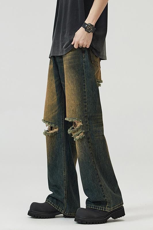 Japanese Brand × Vintage Retro broken hole jeans men straight loose pants Size US 32 / EU 48 - 5 Thumbnail