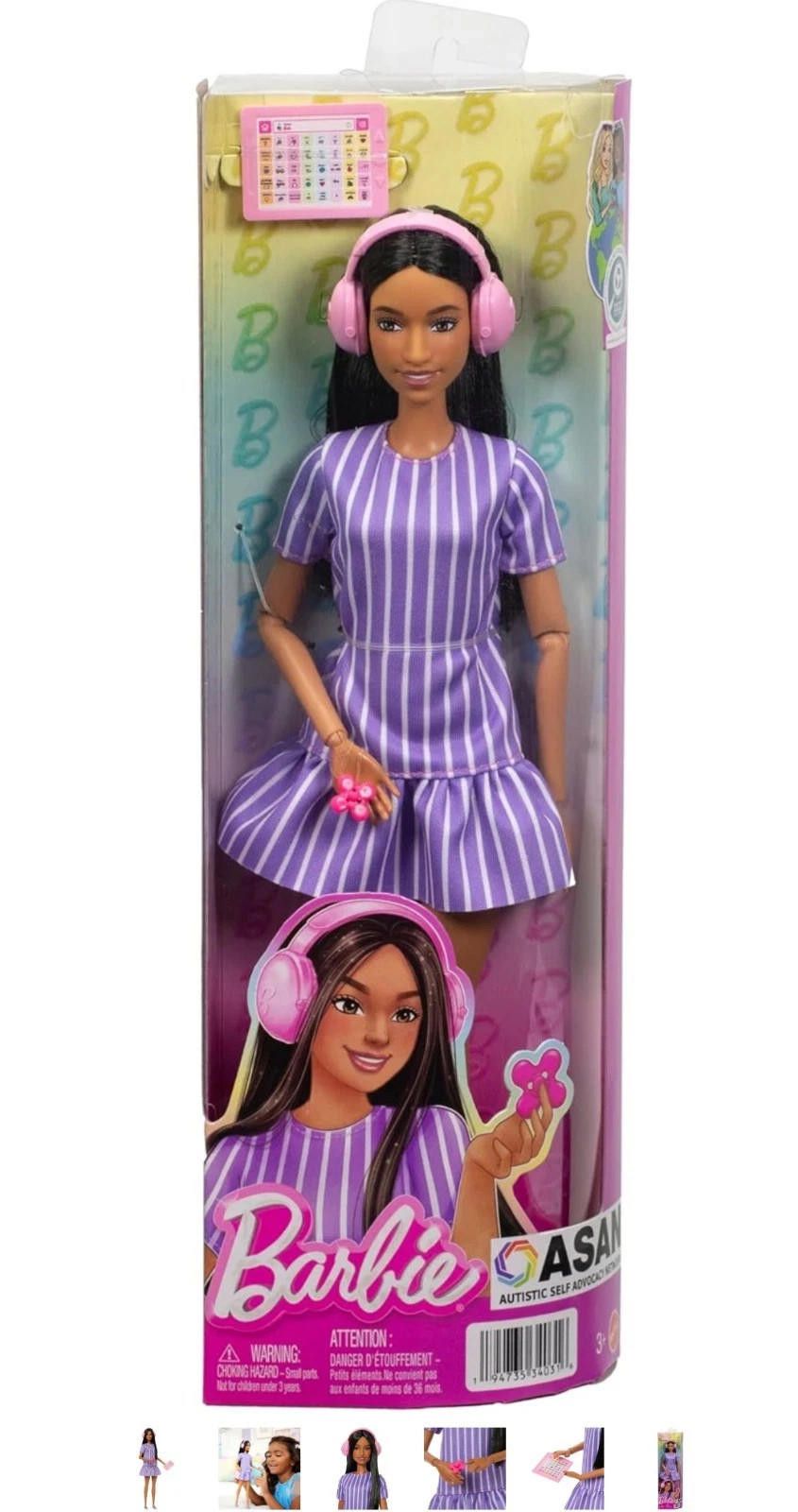 Other Autistic Barbie Fashionistas Doll #245 Purple Striped Dress Size ONE SIZE - 6 Thumbnail