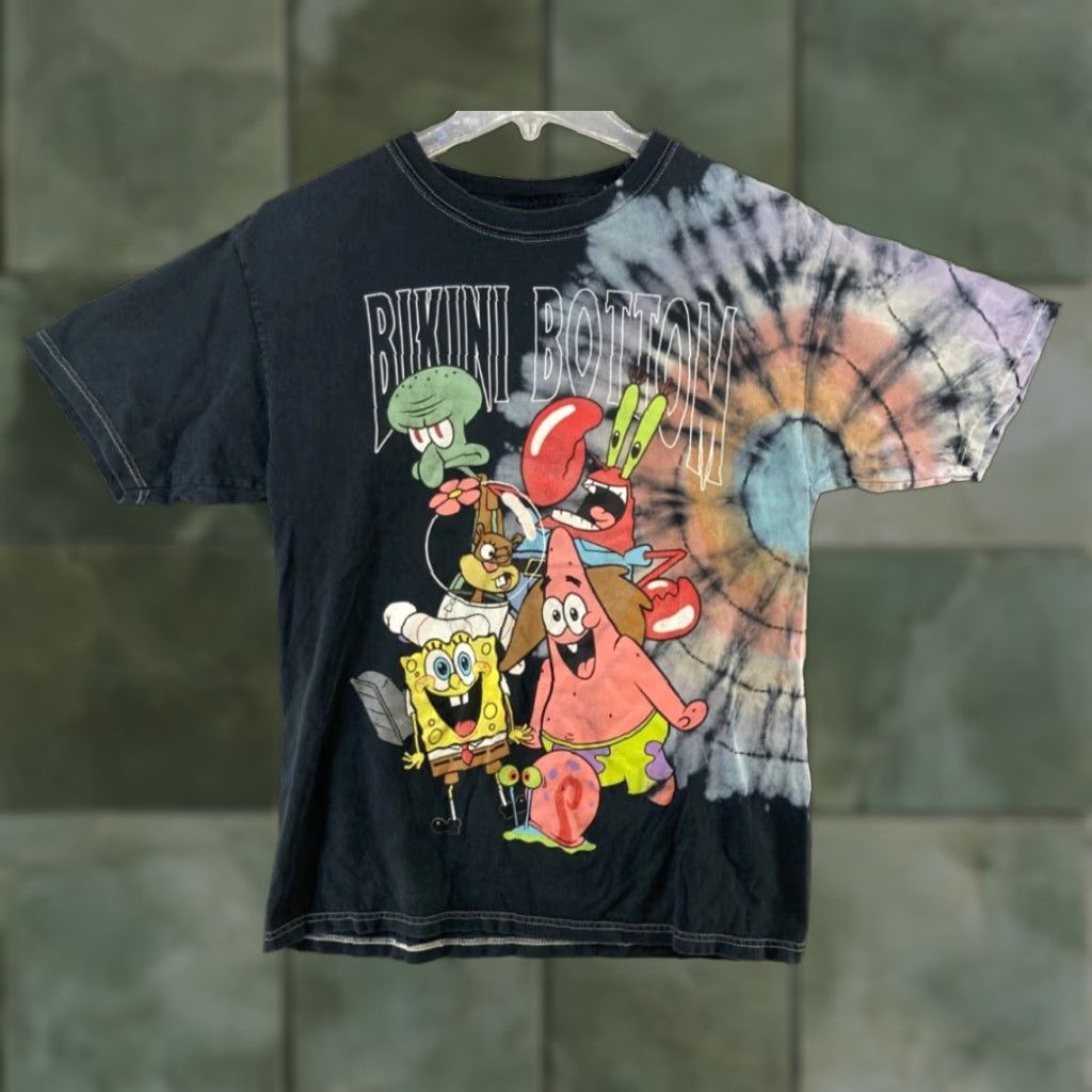 Nickelodeon Nickelodeon Mens Graphic Print T-Shirt Medium Black Tie Dye Bikini Bottom Cartoon Size US M / EU 48-50 / 2 - 1 Thumbnail