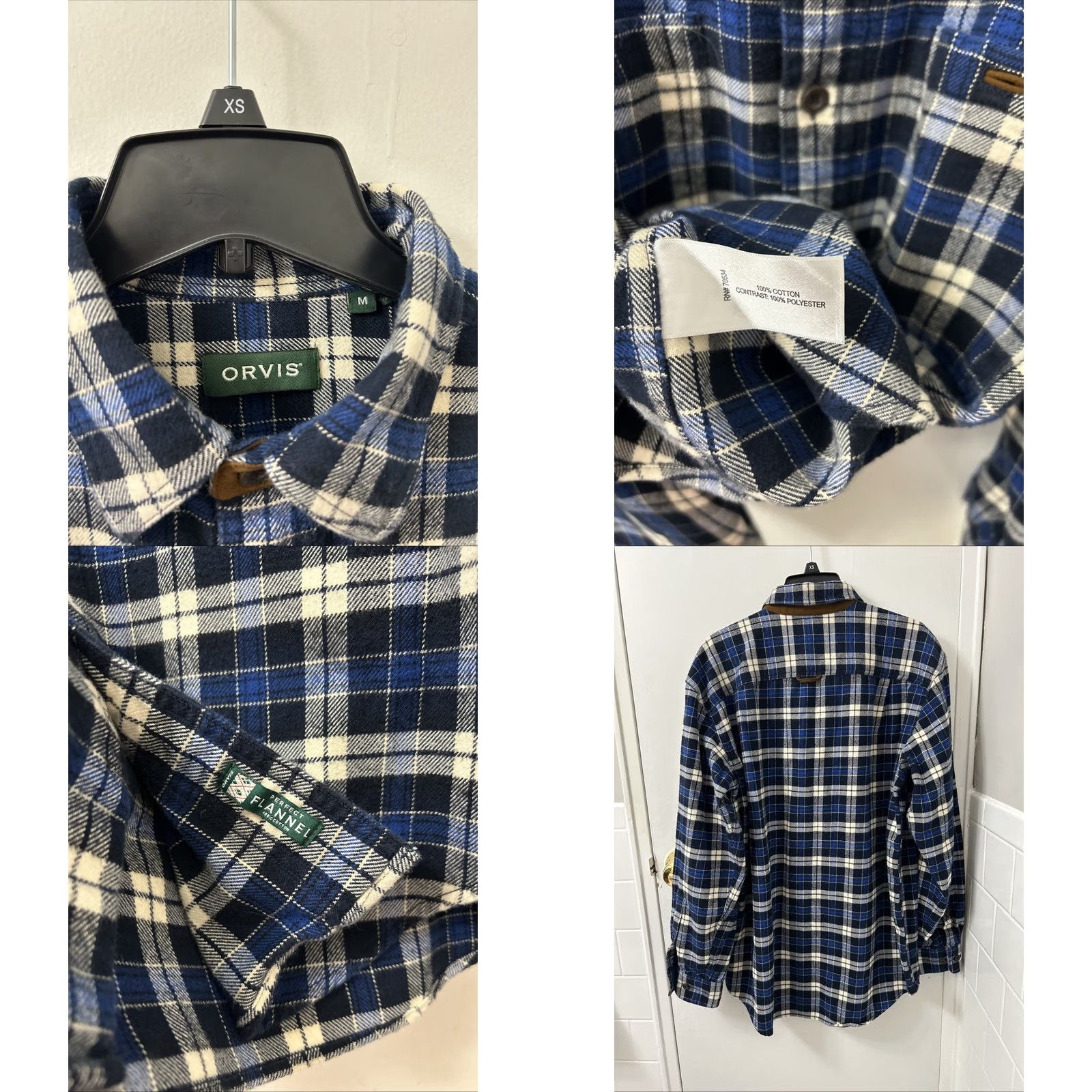 Orvis VINTAGE Orvis Perfect Flannel Shirt Mens M Blue Heavyweight Plaid Button Down L/S Size US M / EU 48-50 / 2 - 8 Thumbnail