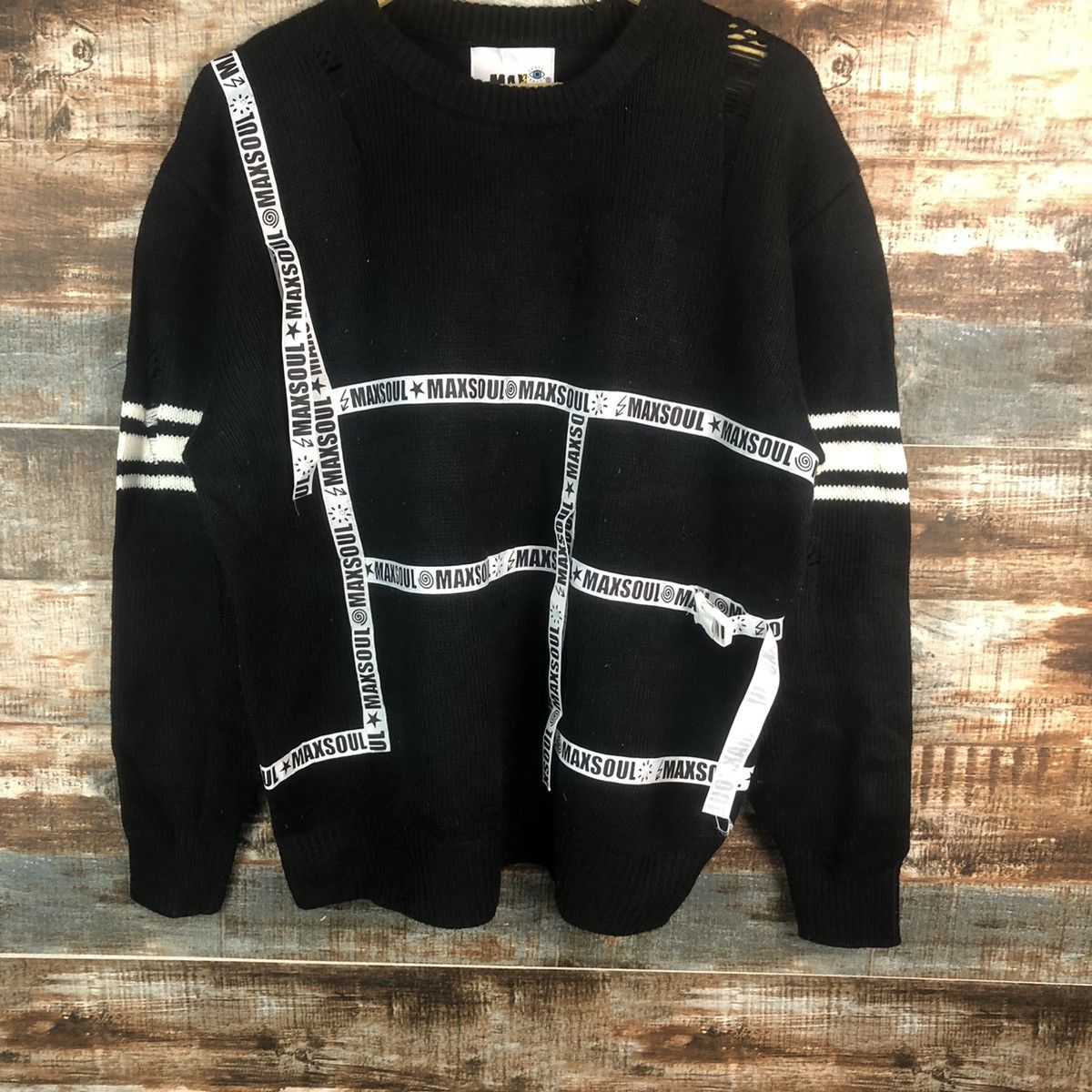 Japanese Brand Max Soul Black ripped distressed Knitwear #A2345 Size US L / EU 52-54 / 3 - 3 Thumbnail