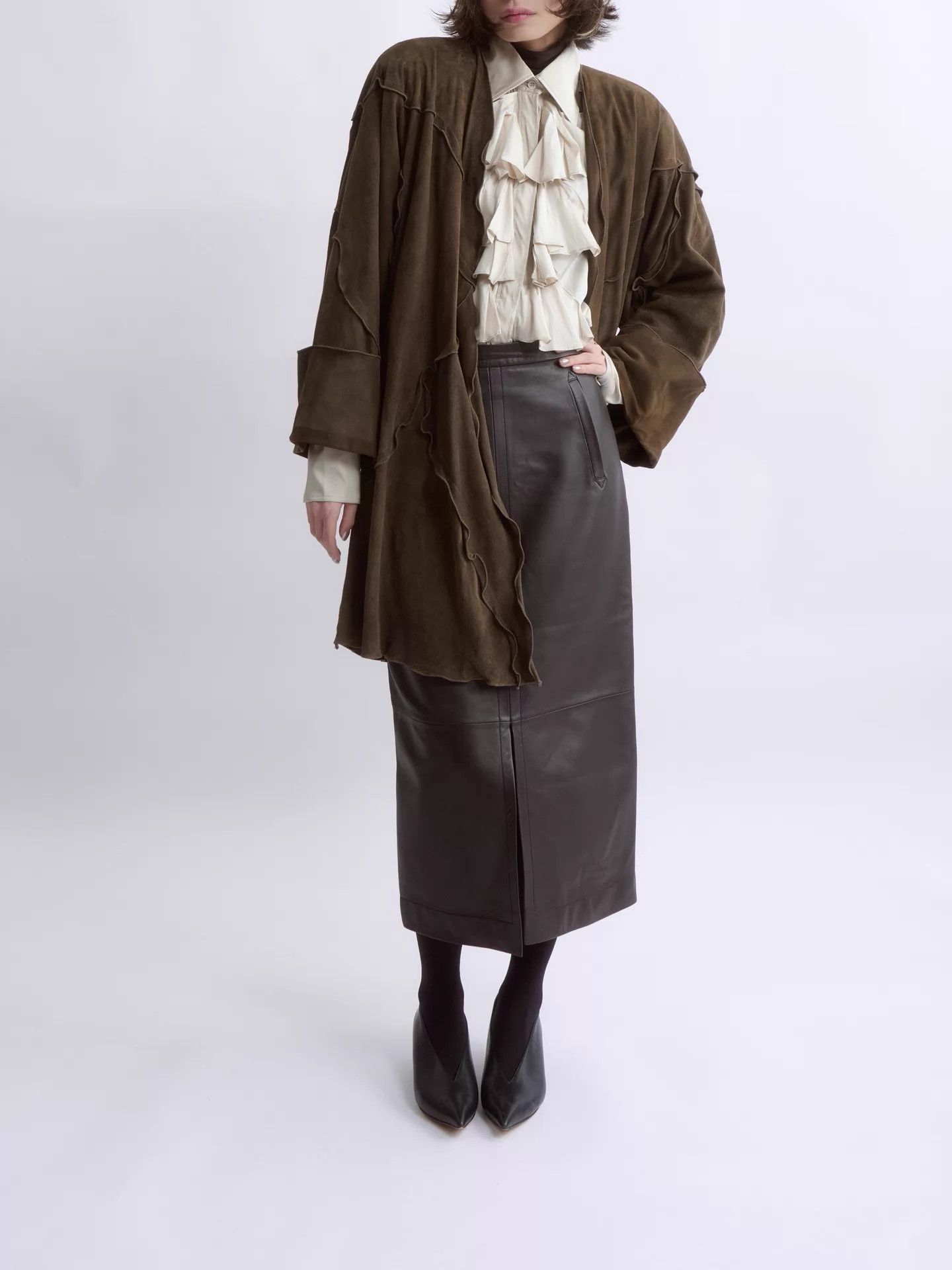 Krizia KRIZIA 80s-90s 3D paneled stitch-pleated sheepskin coat Size XL / US 12-14 / IT 48-50 - 2 Thumbnail
