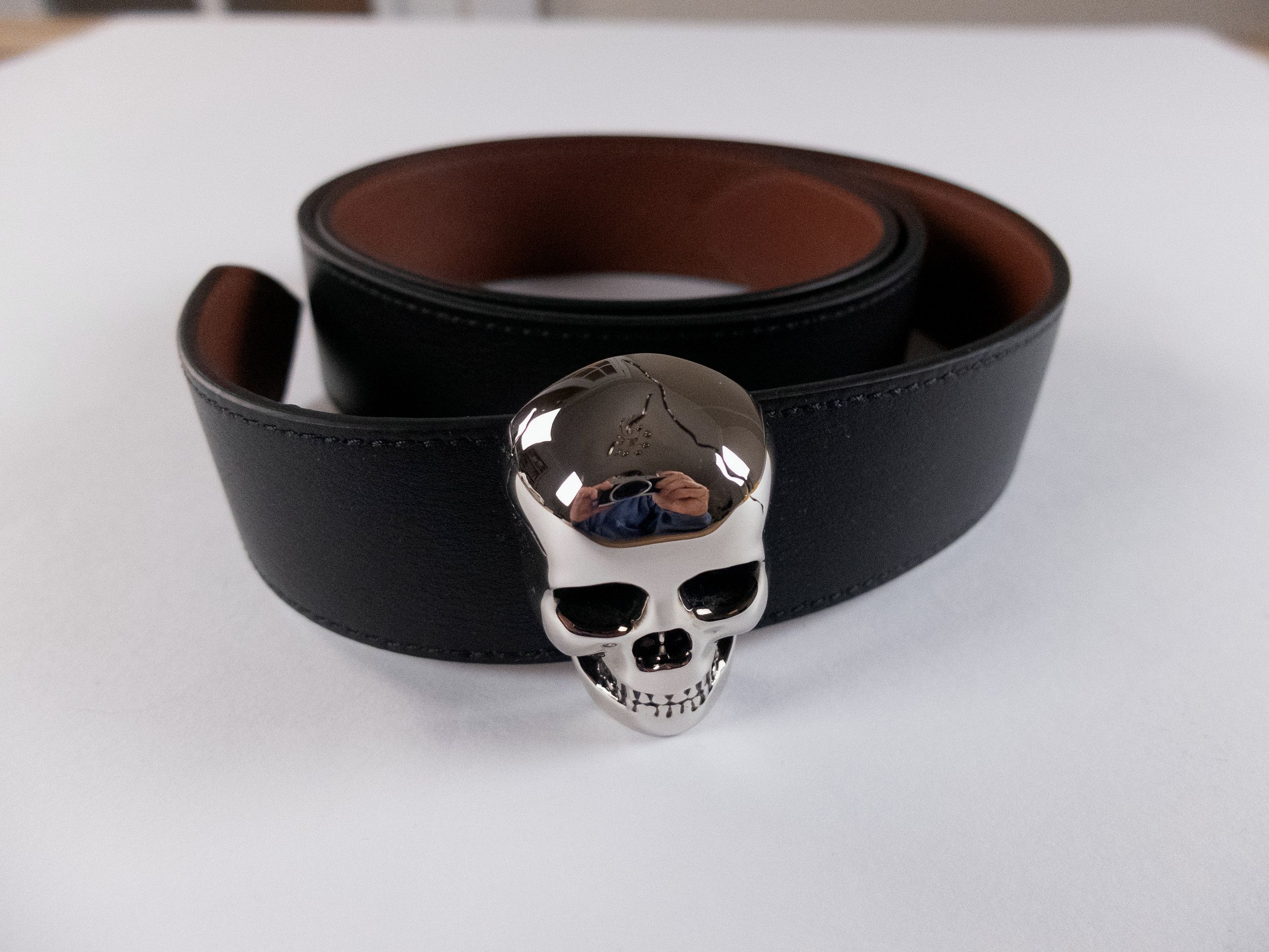 Alexander McQueen ALEXANDER MCQUEEN black 3D skull buckle reversible belt q Size 34 - 5 Thumbnail