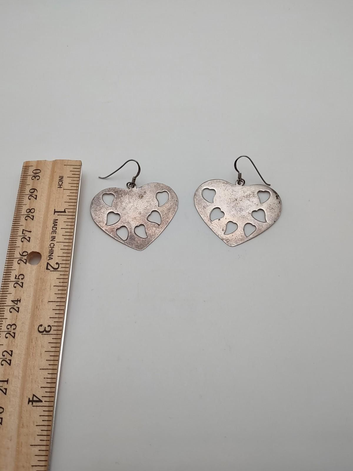 The Unbranded Brand Sterling Silver Heart Cutout Dangle Earrings 925 7.37g Size ONE SIZE - 3 Thumbnail