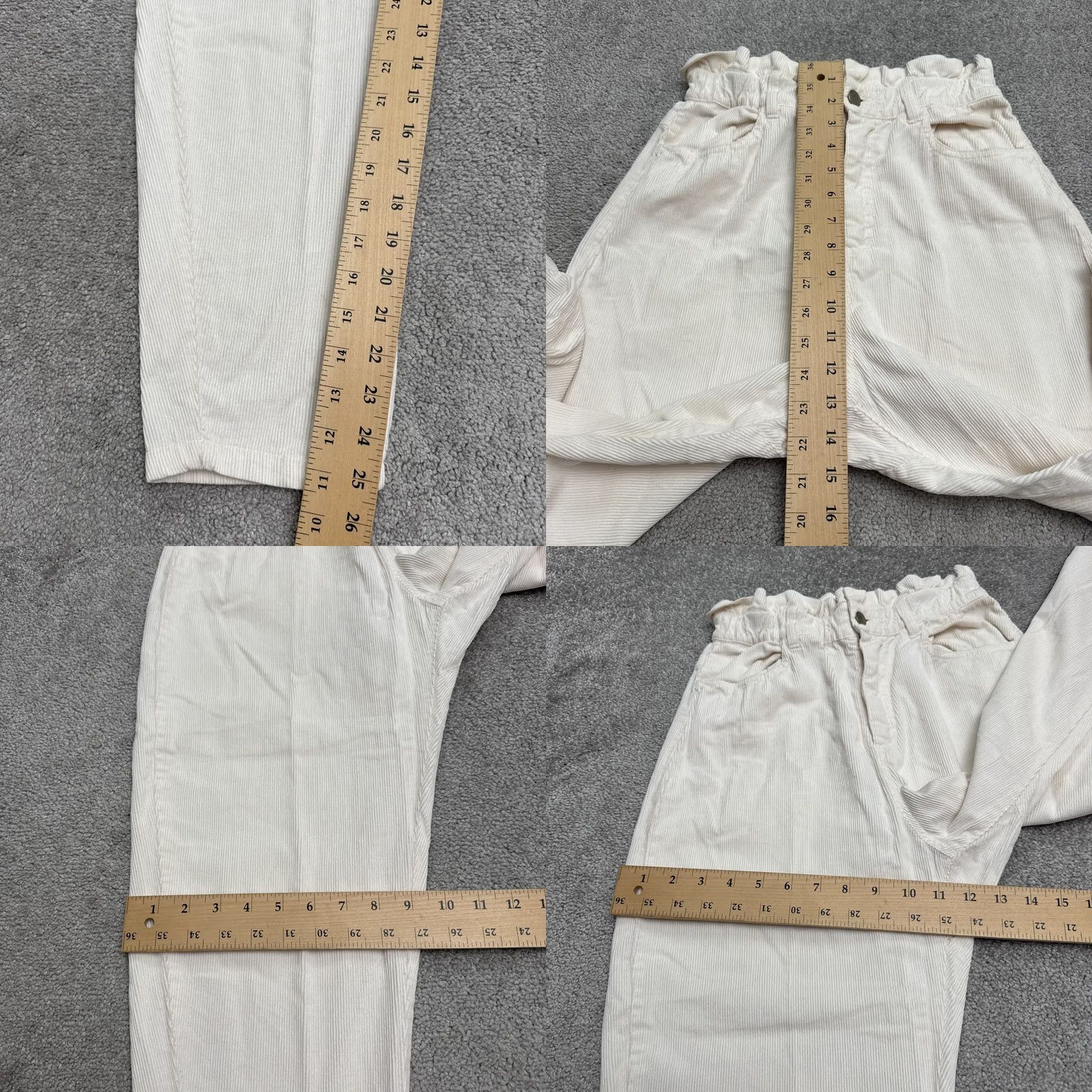 Zara Zara Paperbag Corduroy Barrel Pants Womens 4 Cream High Rise Elastic Waist 25x25 Size 27" / US 4 / IT 40 - 8 Thumbnail