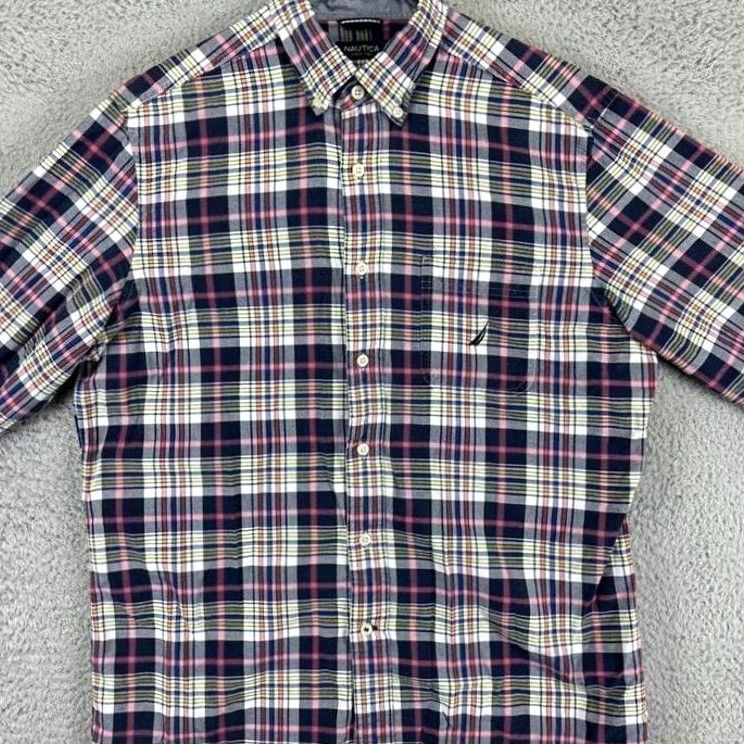 Nautica Nautica Shirt Mens Medium Blue Pink Button-Down Plaid Long Sleeve Pocket EUC Size US M / EU 48-50 / 2 - 3 Thumbnail
