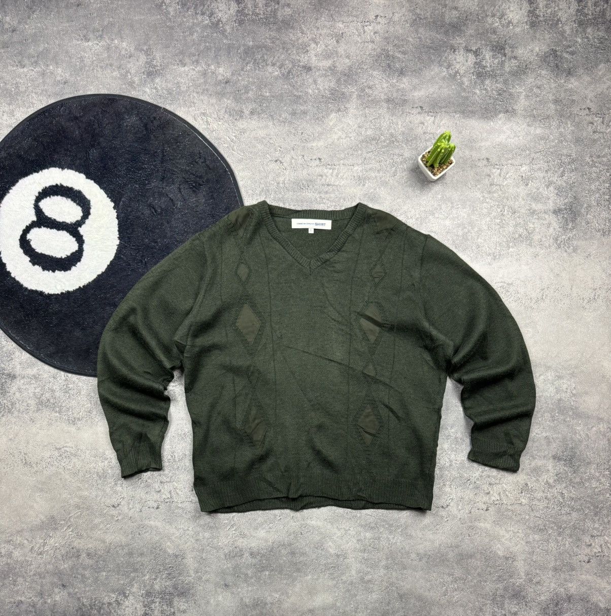 Comme des Garcons SHIRT Comme des Garcons SHIRT Green V-Neck Patchwork Details Size US L / EU 52-54 / 3 - 1 Thumbnail