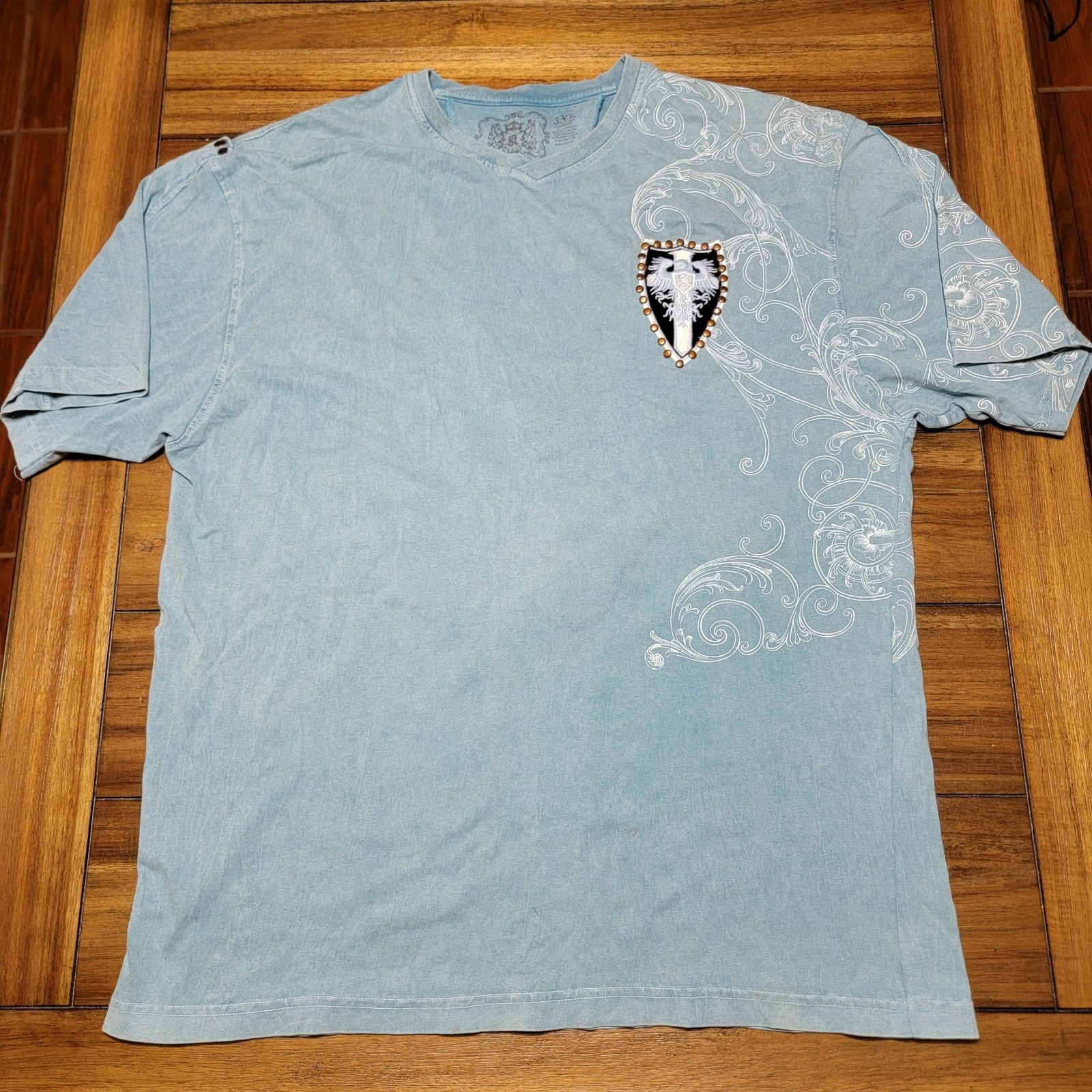 Other Light Blue Unisex Tee w/ Bling & Gold Crest - Size 3XL* Size US XXL / EU 58 / 5 - 1 Thumbnail