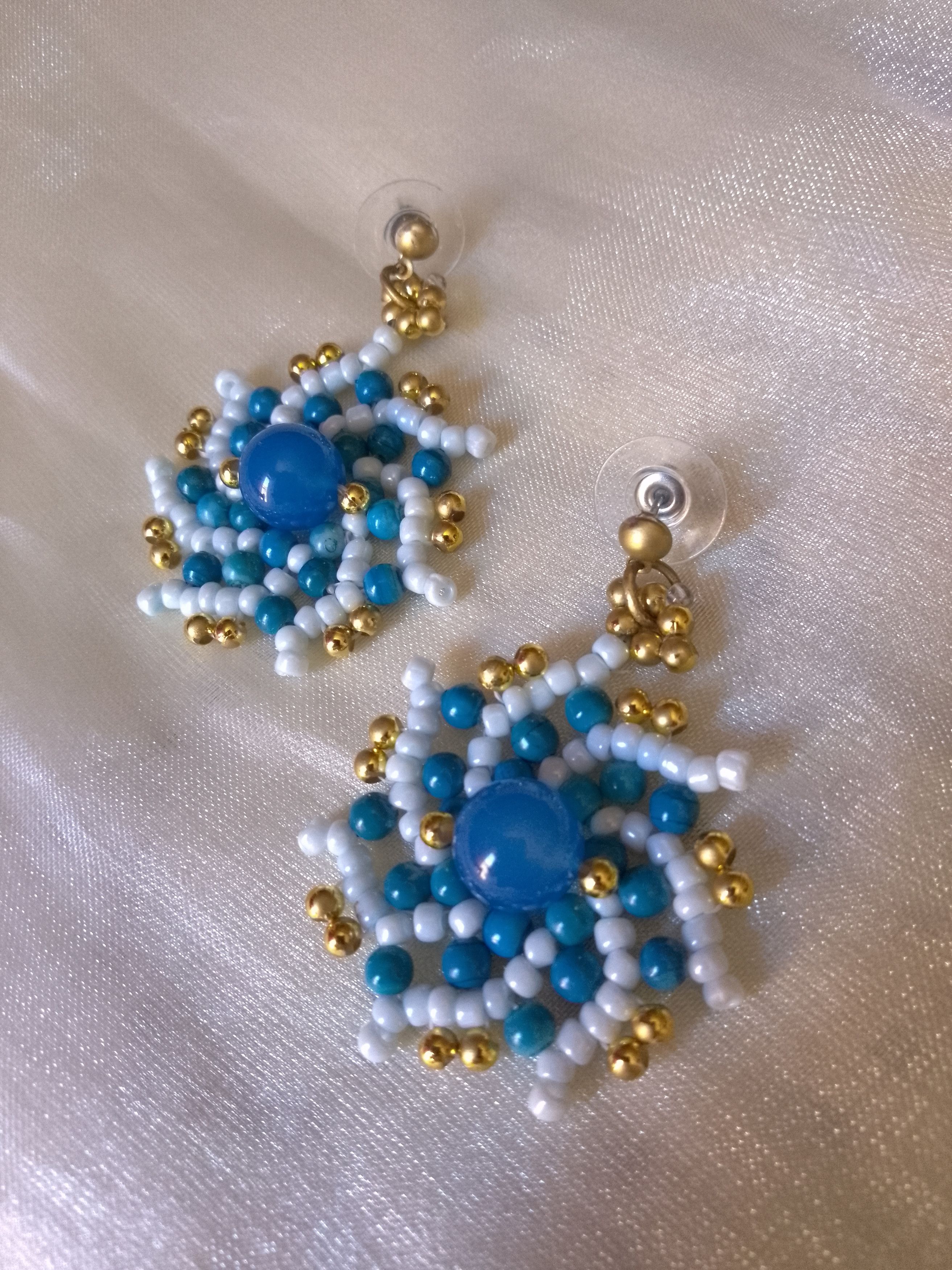 Handmade Blue Earrings Agate gemstones. Spiral shape Size ONE SIZE - 4 Thumbnail
