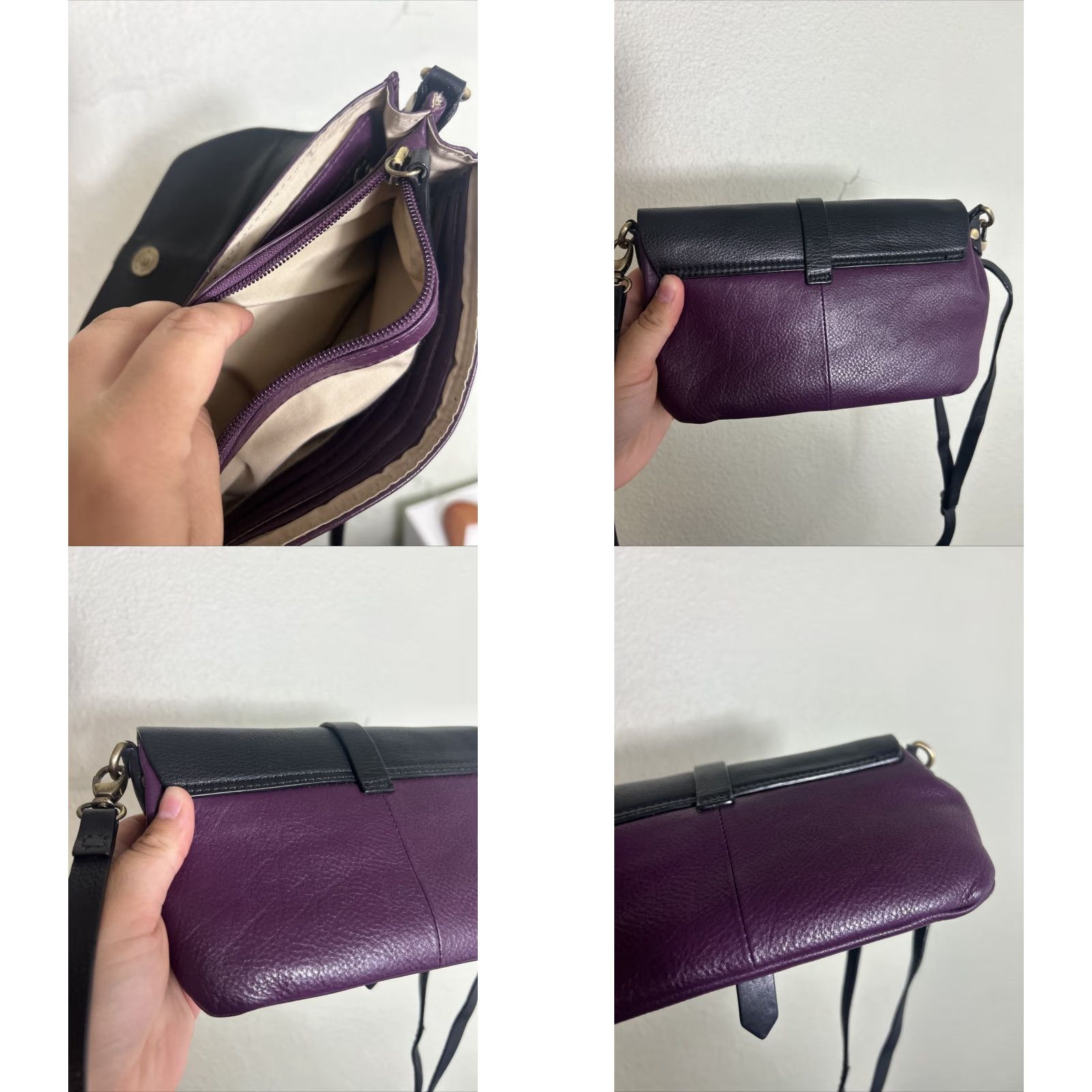Vintage Hadaki Purple & Black Leather Crossbody Shoulder Bag Organizer Purse Clutch Size ONE SIZE - 9 Thumbnail