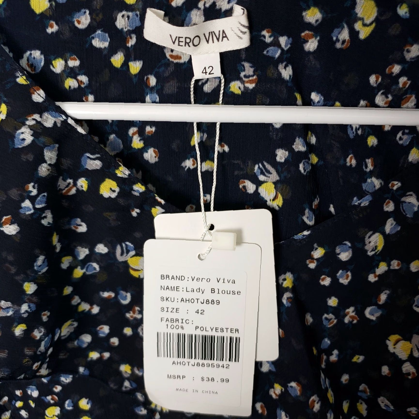 Vintage Vero Viva Blouse Womens Blue Yellow Floral Long Sleeve V-Neck Sheer Ruffle Sz 422024 Womens Size M / US 6-8 / IT 42-44 - 5 Thumbnail