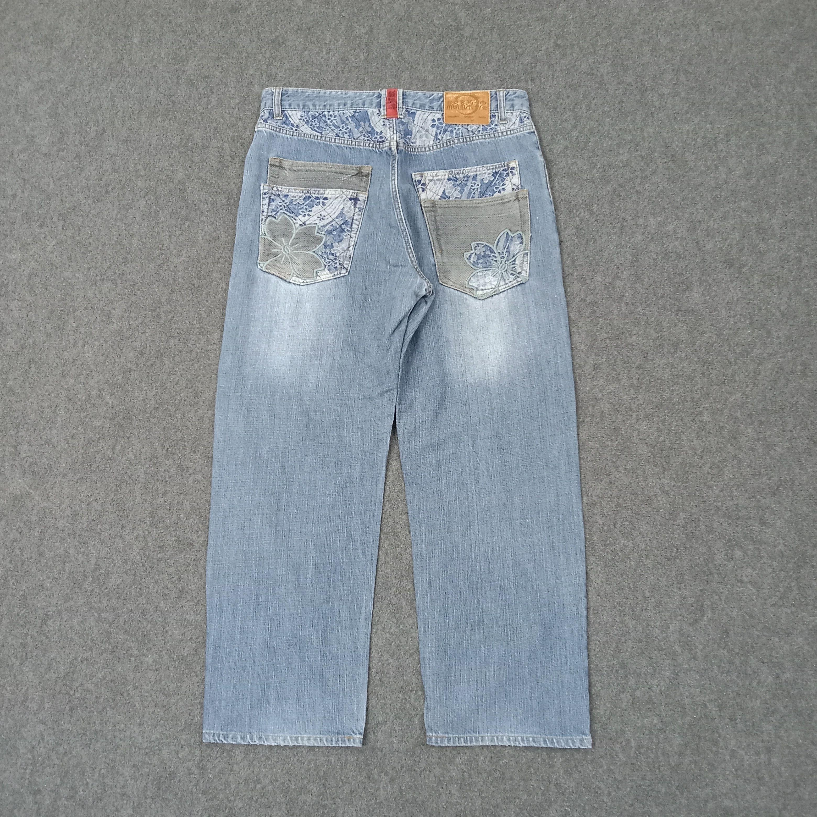 Karakuri Tamashii Karakuri Tamashii Japan Embroidery Flower Denim Jean C252N29 Size US 33 - 5 Thumbnail