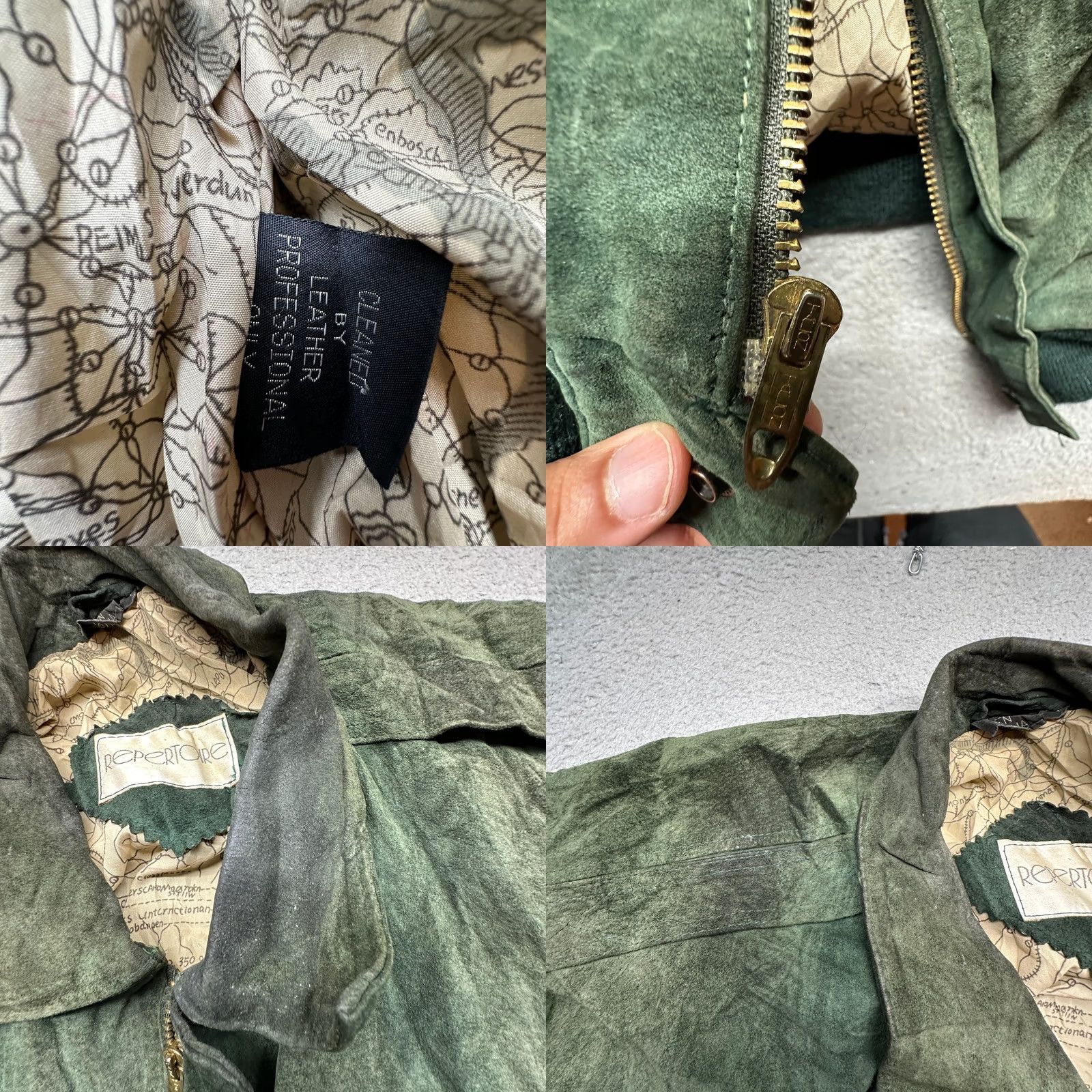 Vintage VINTAGE Repertoire Leather Bomber Aviator Flight Jacket Mens XL Green Map Lined Size US XL / EU 56 / 4 - 9 Thumbnail
