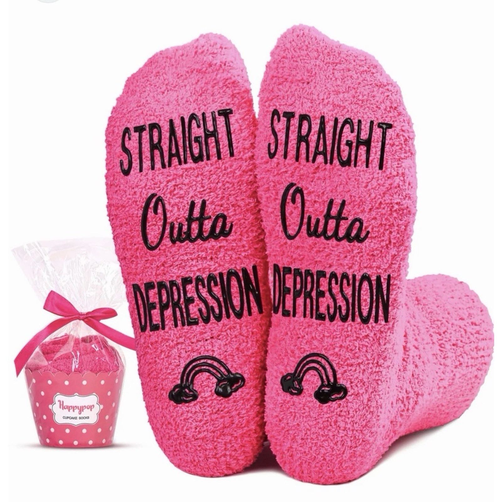 Happy Socks HAPPYPOP Fuzzy Socks “Straight Outta Depression” Women 7–14 Size ONE SIZE - 1 Thumbnail