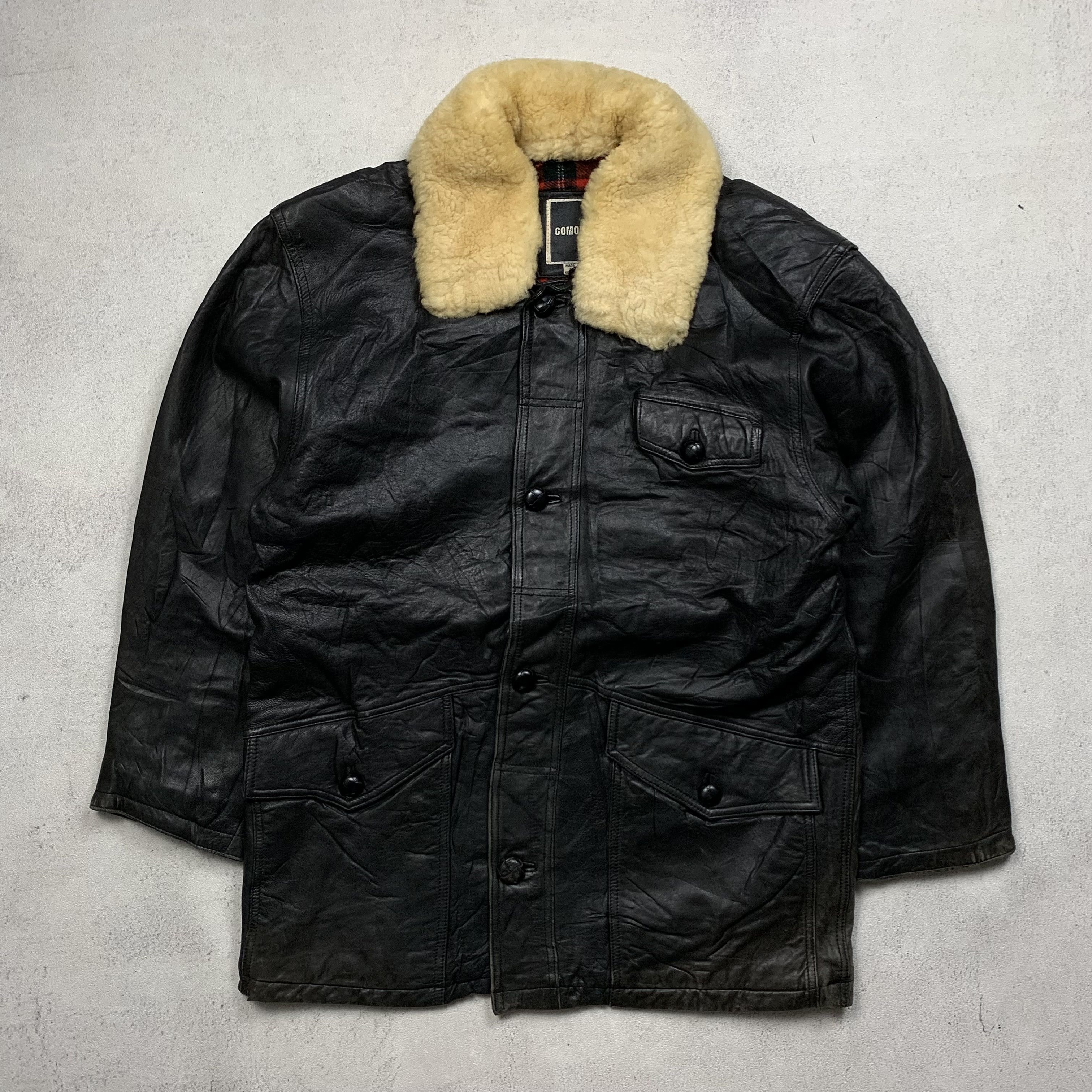 Genuine Leather COMODORE Leather Jacket Rare design with sherpa Size US L / EU 52-54 / 3 - 1 Thumbnail