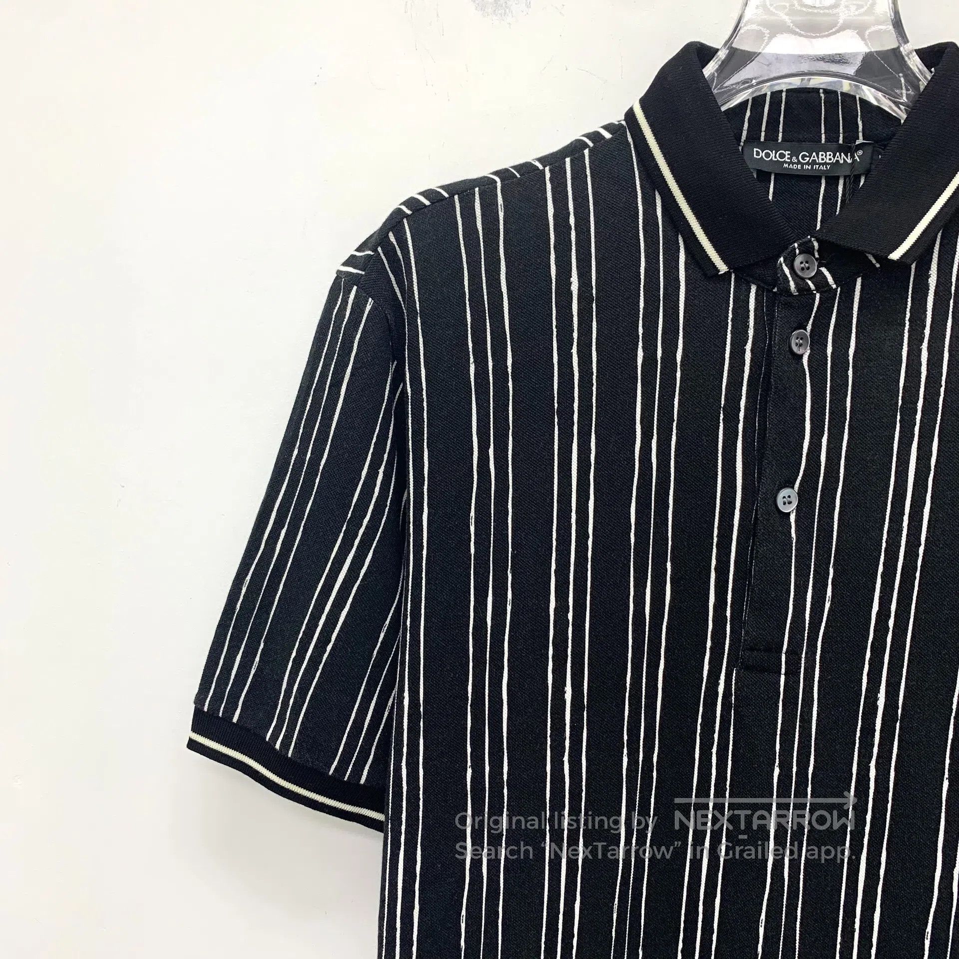 Dolce & Gabbana Dolce Gabbana Black Striped Cotton Collared Short Sleeve P Size US S / EU 44-46 / 1 - 3 Thumbnail