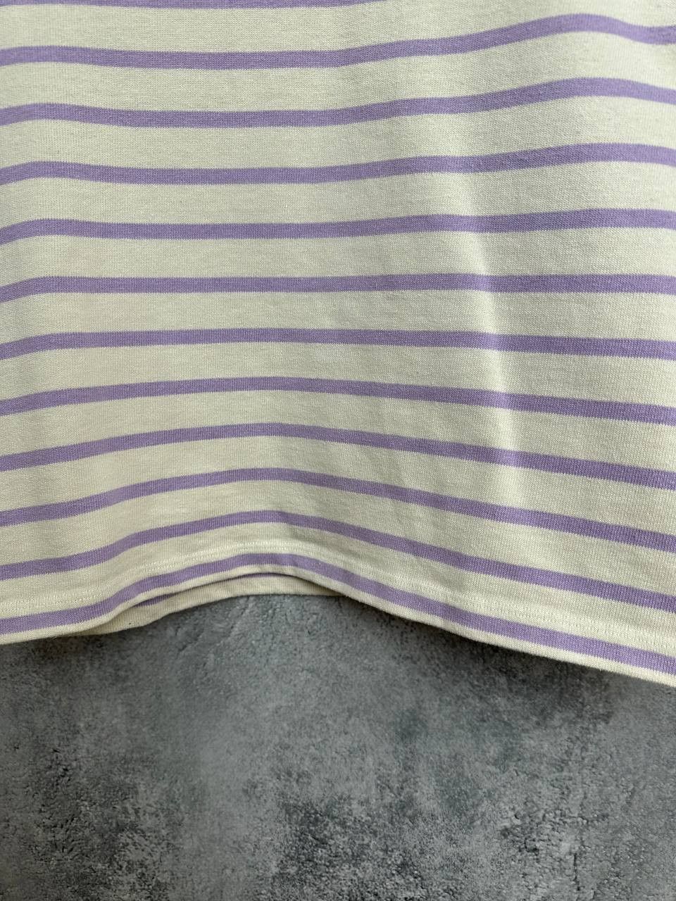 Sezane Sezane Colette Mariniere Ecru / Lilac Organic Cotton T-Shirt Size XS / US 0-2 / IT 36-38 - 8 Thumbnail