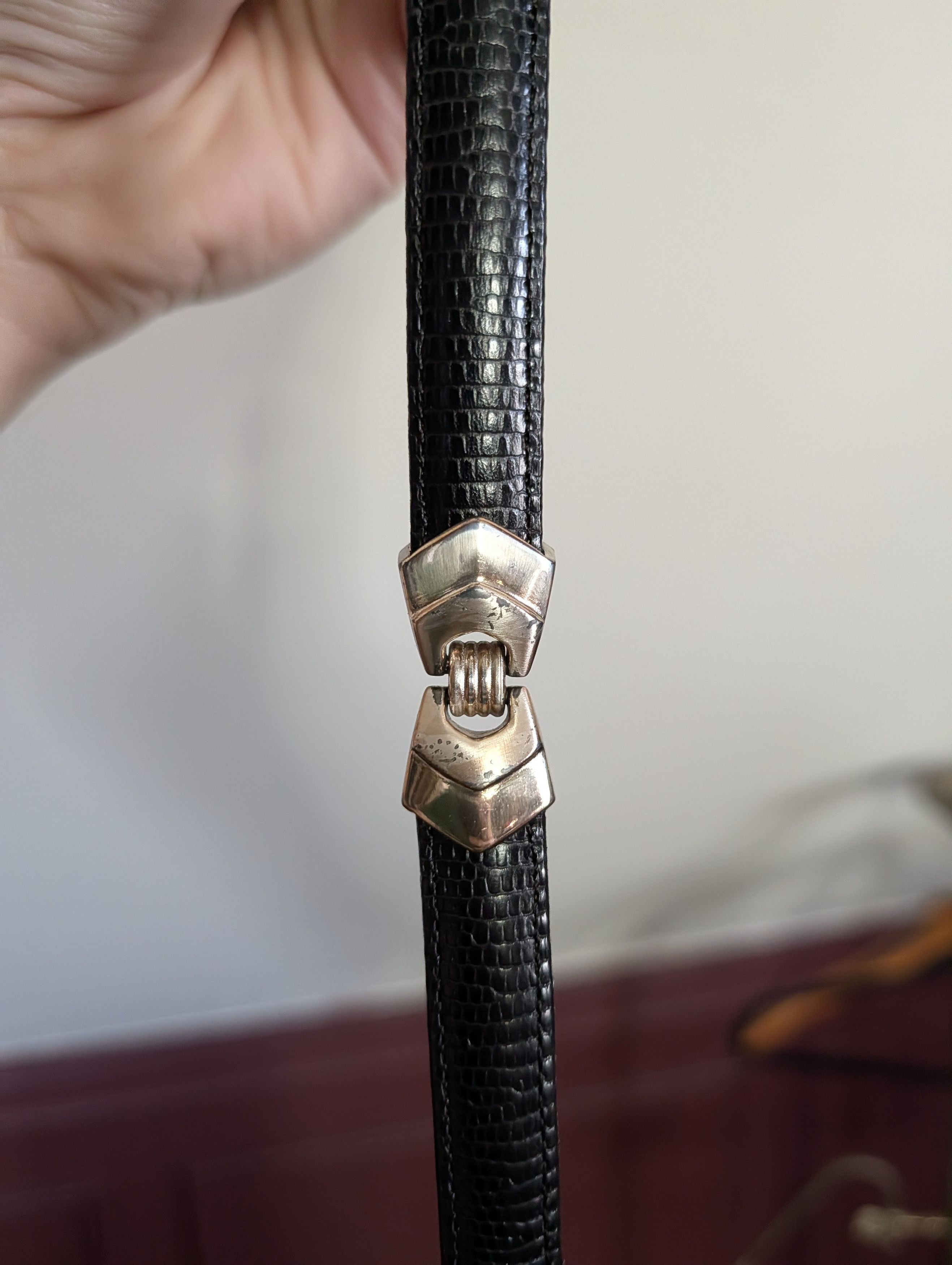 Brighton Skinny black lizard art deco chain hinges belt Large Size 34 - 6 Thumbnail