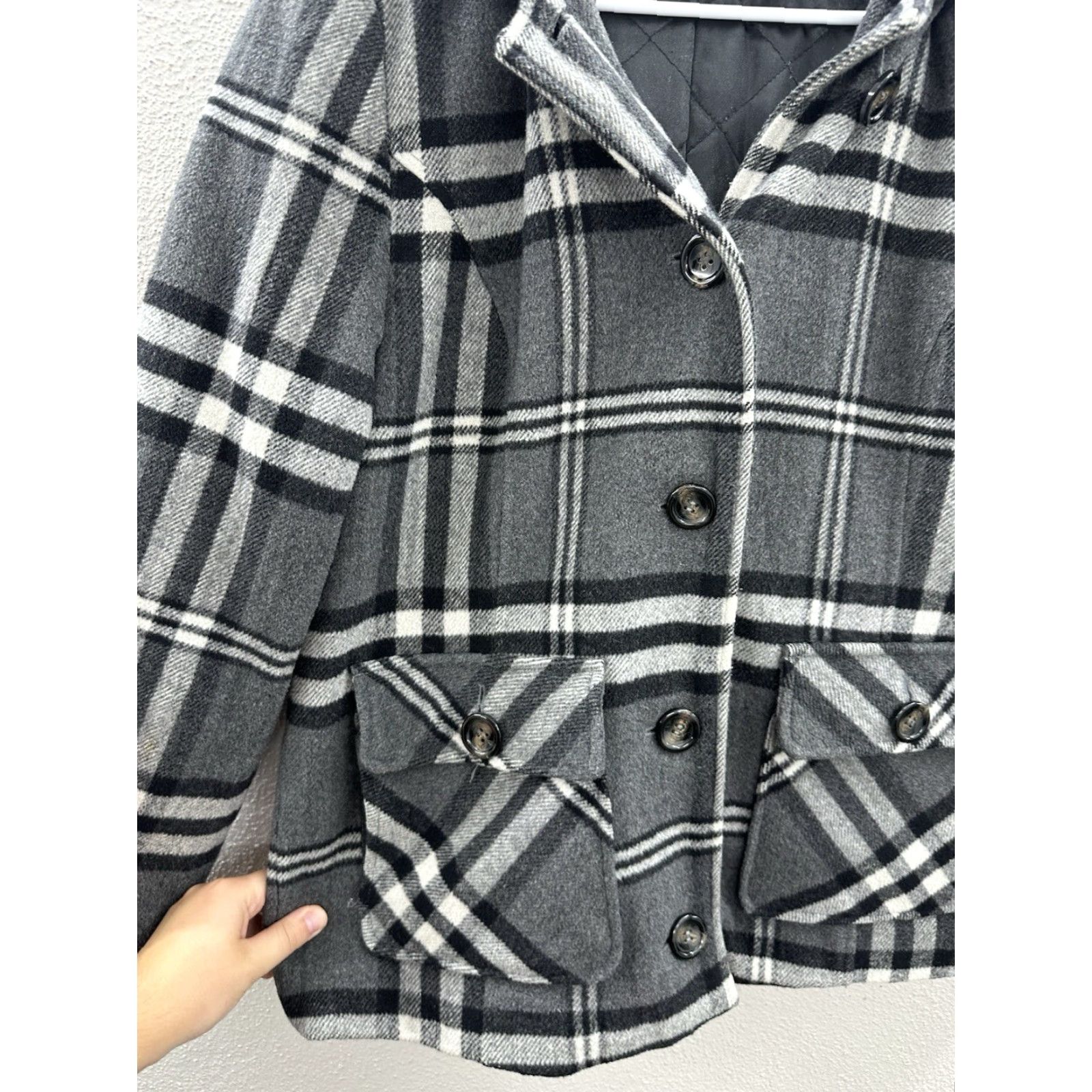 Vintage Natural Reflections Women’s Peacoat Size Medium Grey Plaid Wool Button Up Jacket Size M / US 6-8 / IT 42-44 - 4 Thumbnail