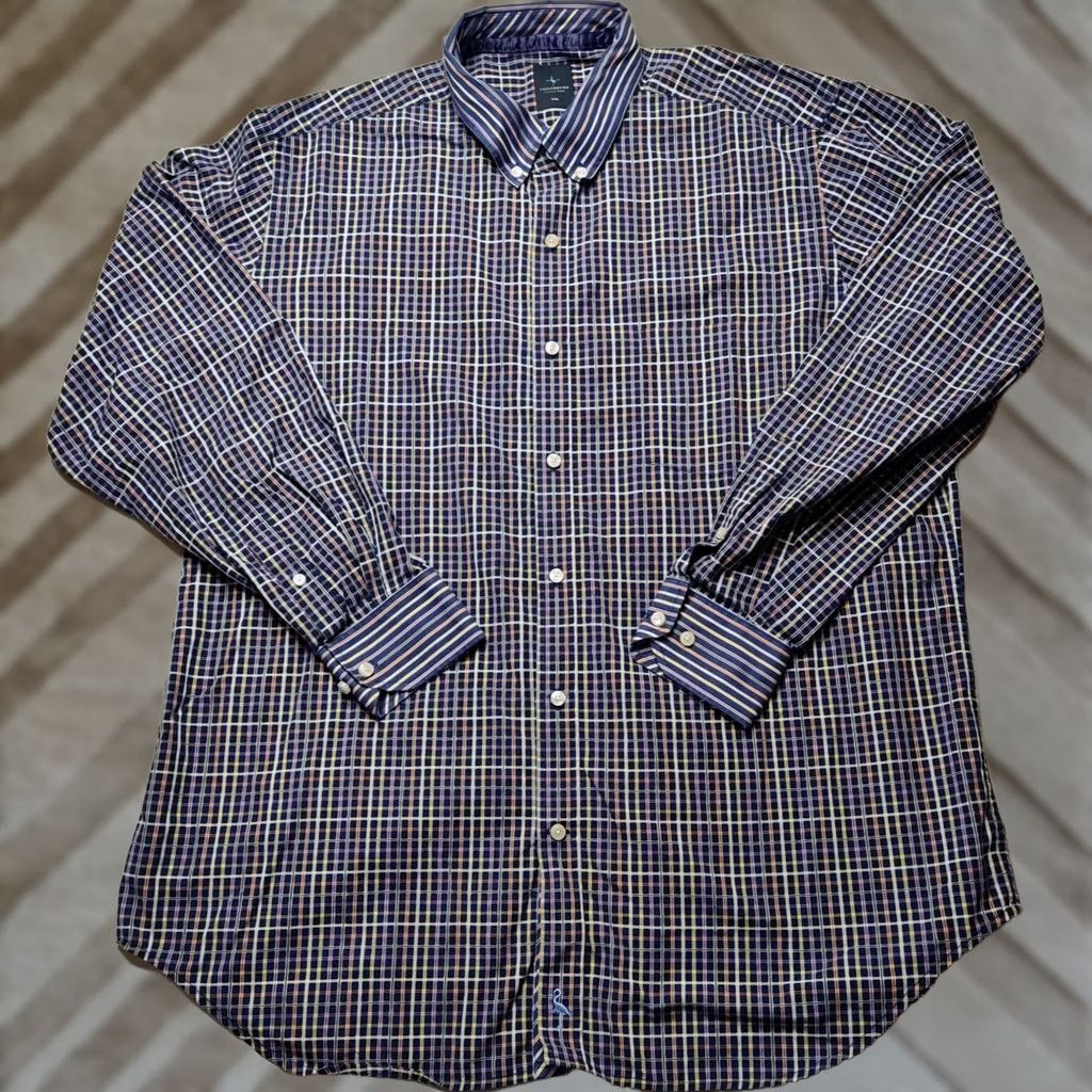 Tailorbyrd TAILORBYRD Men 2XL Blue Plaid 100% Cotton Long Sleeve Button-Up Shirt Size US XXL / EU 58 / 5 - 1 Thumbnail