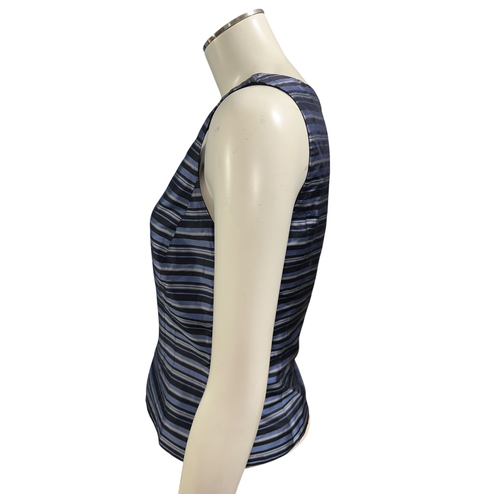 Ann Taylor Ann Taylor Petites 2P Navy Blue Striped Silk Sleeveless Blou Size XS / US 0-2 / IT 36-38 - 4 Thumbnail