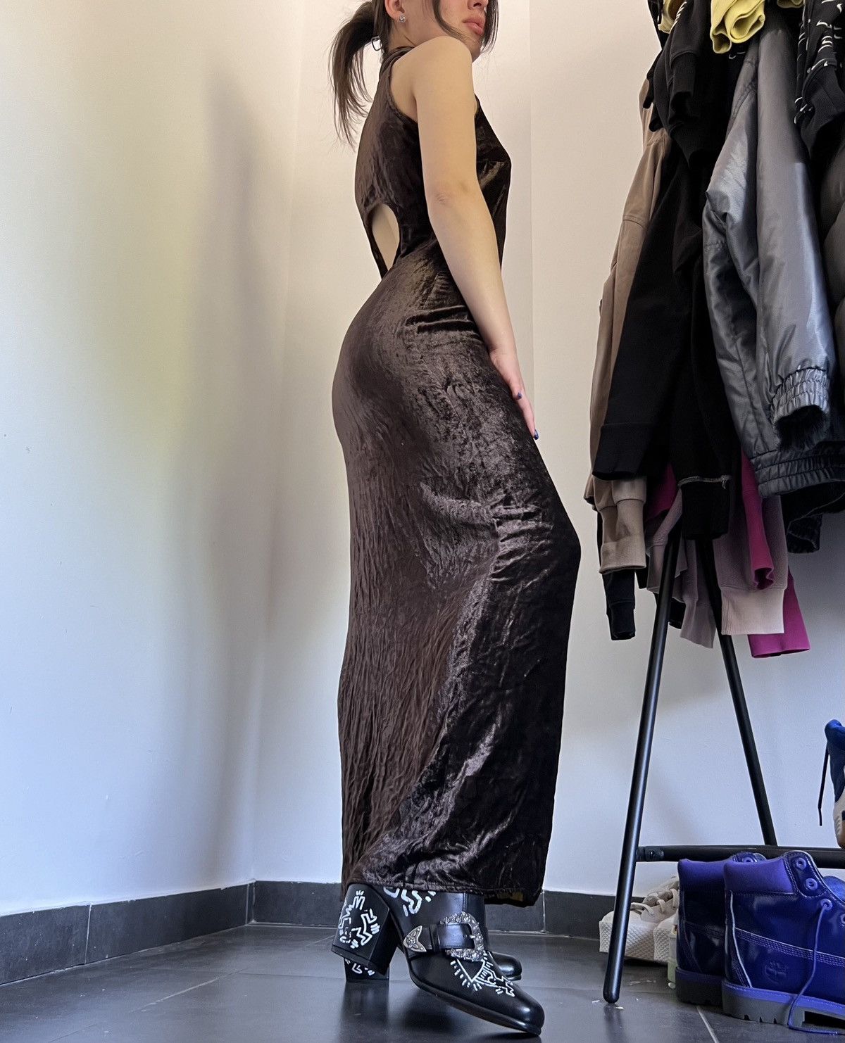 Designer × Versace × Versace Jeans Couture Archive Versace Jeans Couture velour maxi DRESS Size S / US 4 / IT 40 - 5 Thumbnail