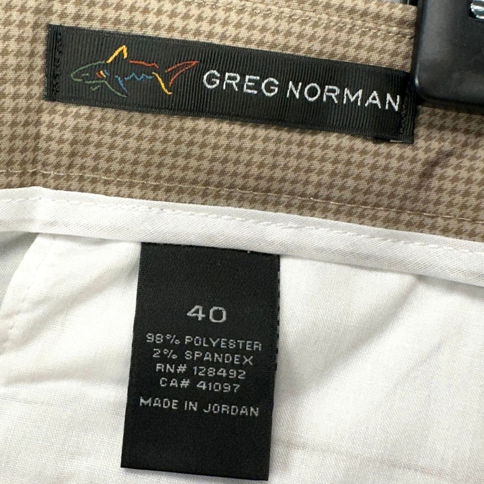 Vintage Greg Norman Mens Chino Golf Shorts 40 Brown Houndstooth Performance Stretch Logo Size US 40 / EU 56 - 3 Thumbnail