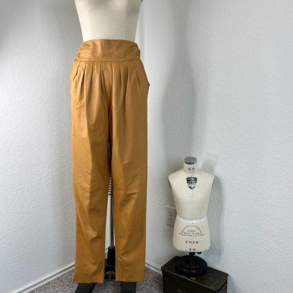 Leather × Vintage Beged - Or Italia Leather Pants High Waist Pleated Size 26" / US 2 / IT 38 - 1 Thumbnail
