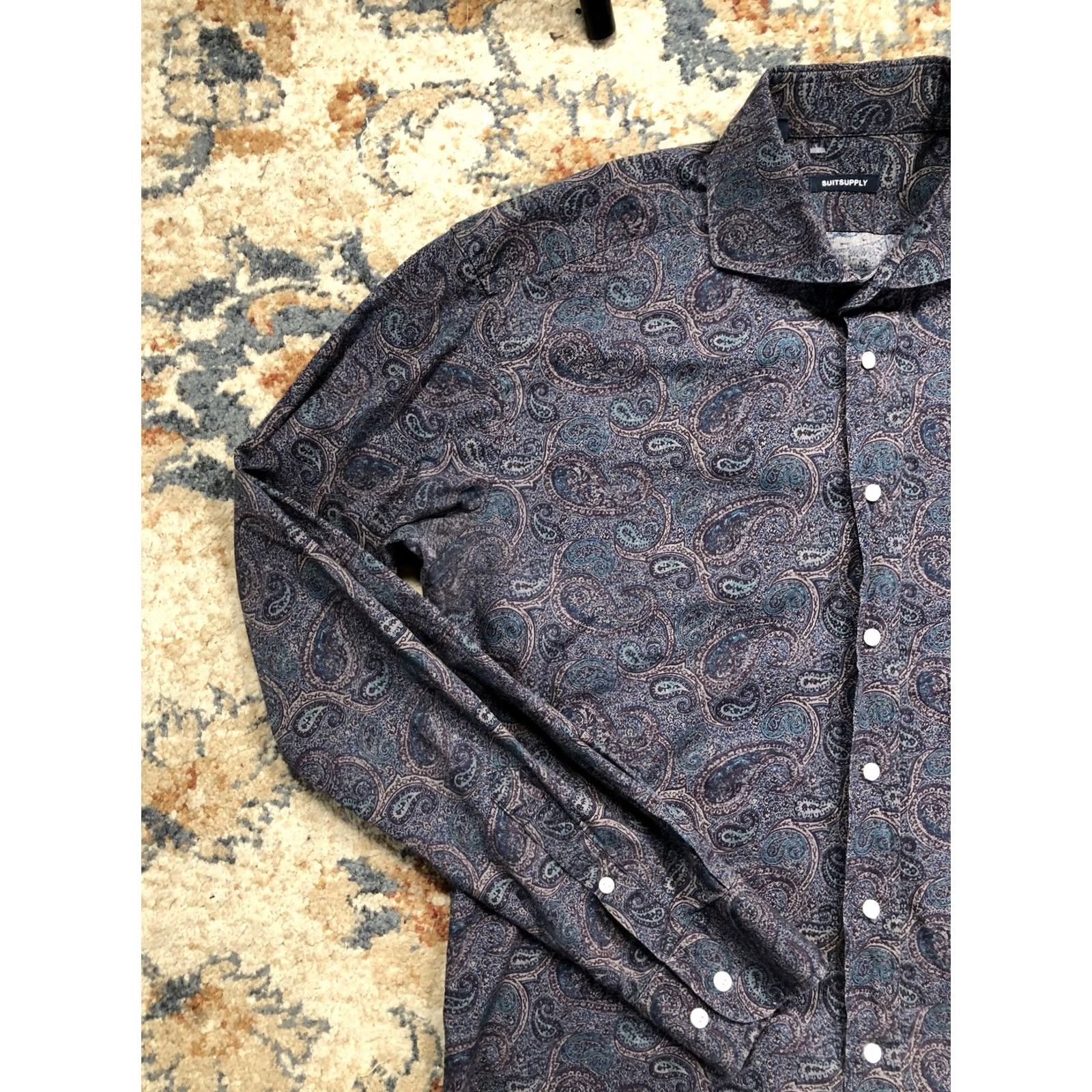 Suitsupply Suitsupply Shirt Mens Large Blue Paisley Long Sleeve Button-Up Casual Dressy Size US L / EU 52-54 / 3 - 3 Thumbnail