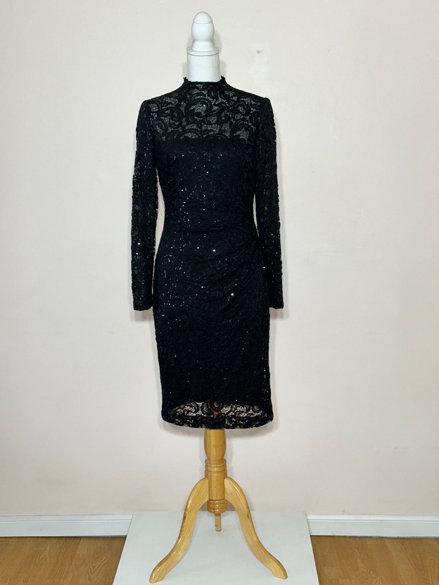 Lauren Ralph Lauren Black Lace Sequin Longsleeve Cocktail Dress Size M / US 6-8 / IT 42-44 - 1 Thumbnail