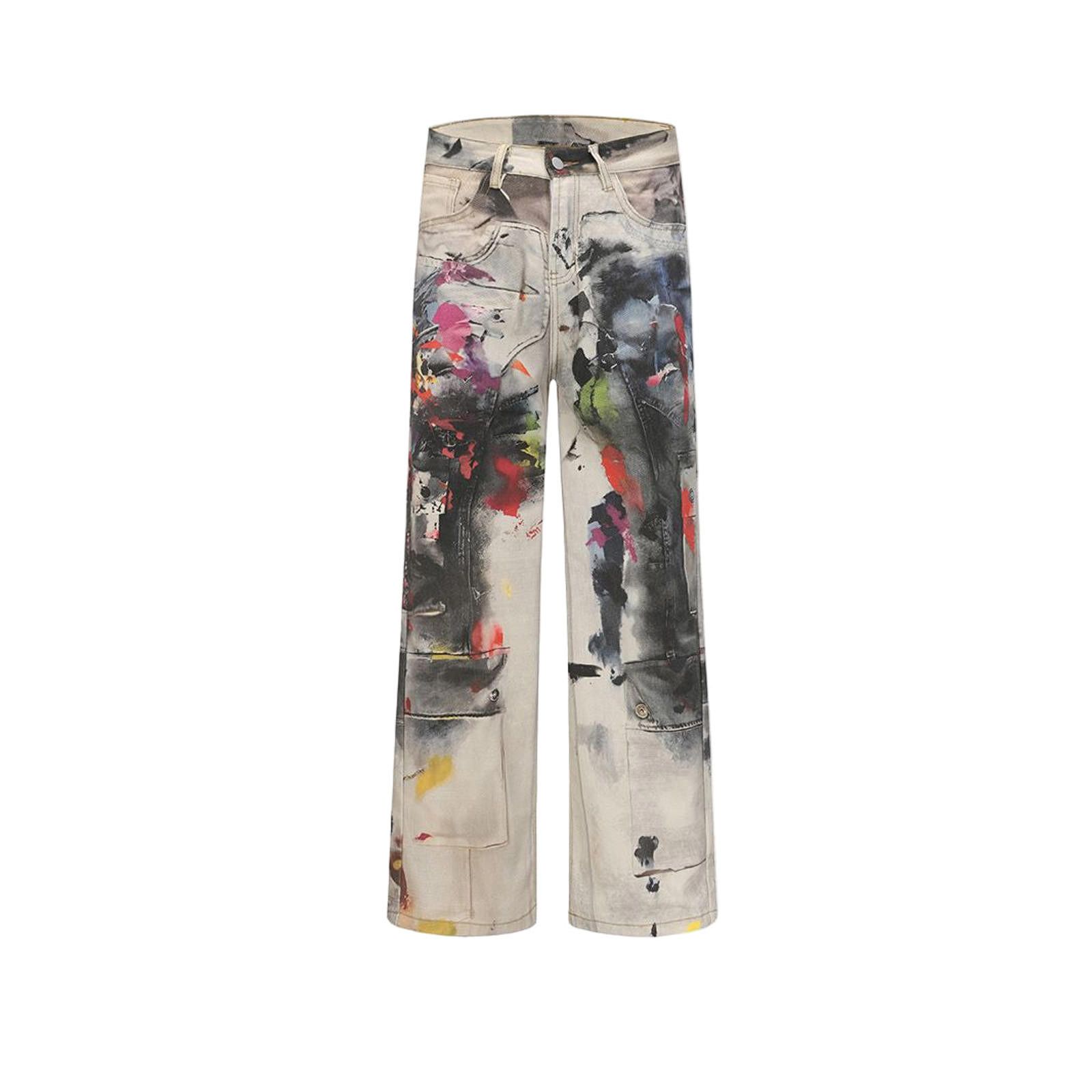 Japanese Brand Art Gallery Paint Splattered Straight Curved Denim Jeans Size 30" / US 8 / IT 44 - 1 Thumbnail