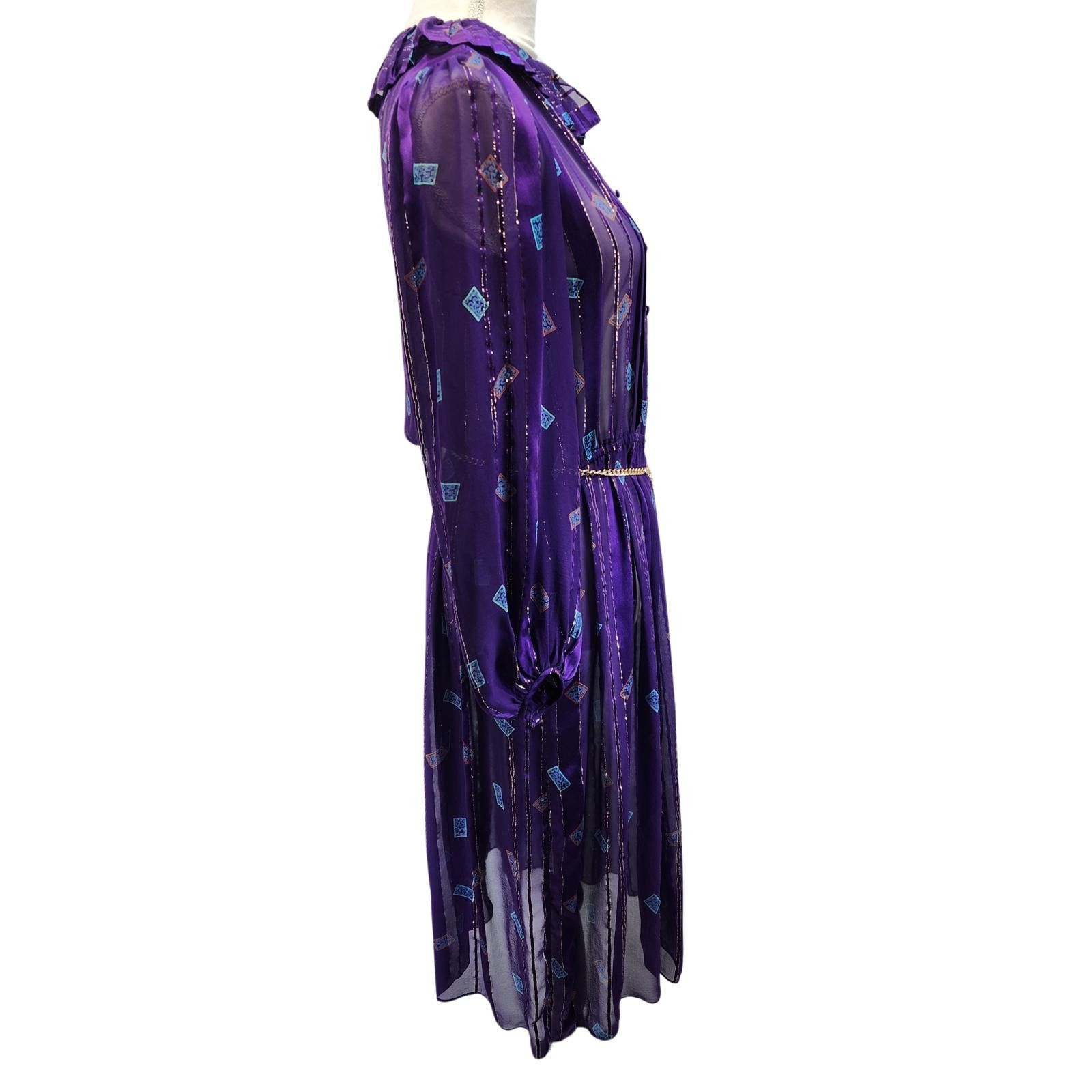 Designer Zandra Rhodes for Jack MulQueen. Vintage, 100% Silk Dress. 6 Size M / US 6-8 / IT 42-44 - 9 Thumbnail
