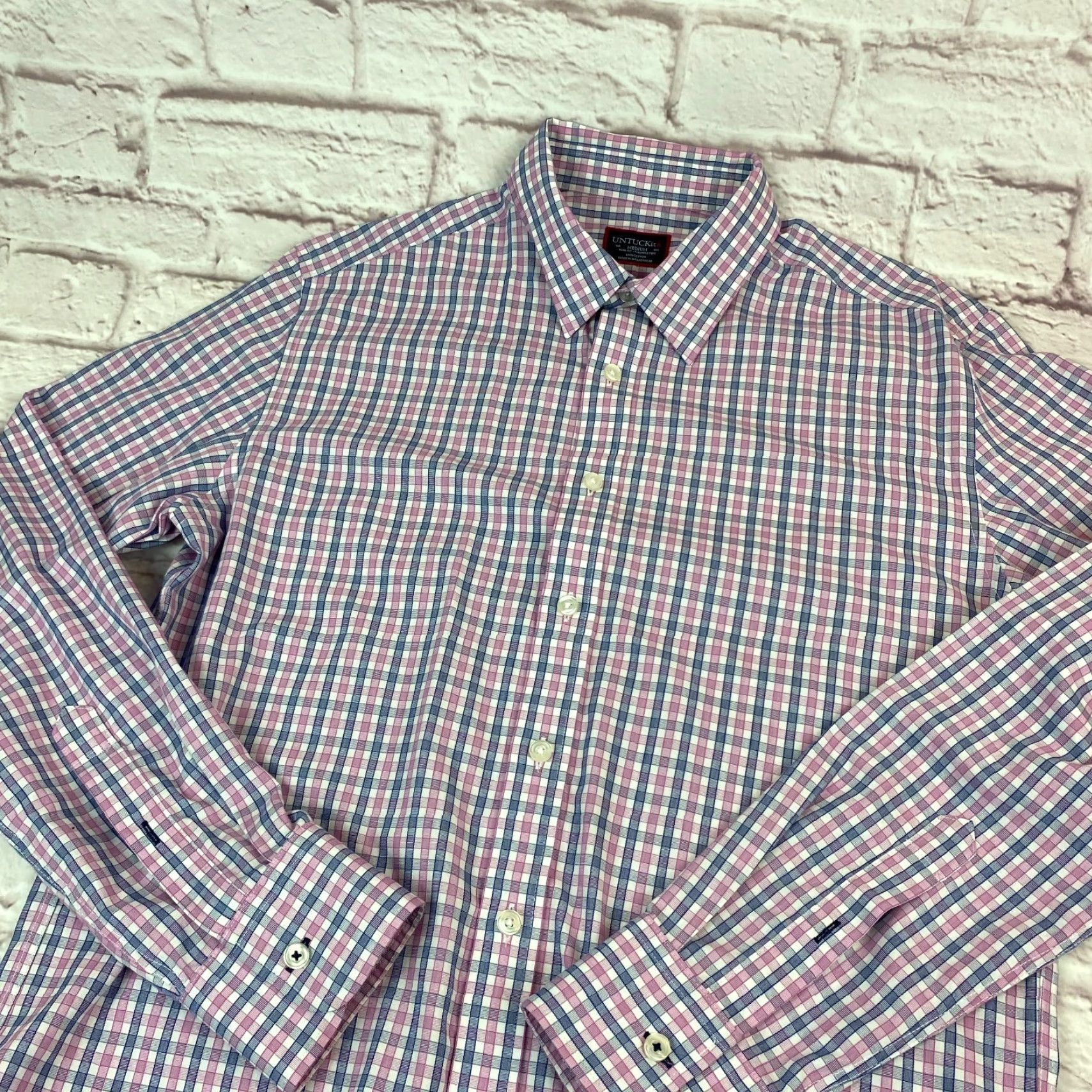 UNTUCKit UNTUCKit Button-Up Shirt Mens M Check Wrinkle Free Slim Fit Cotton Dolcetto Pink Blue White Size US M / EU 48-50 / 2 - 3 Thumbnail