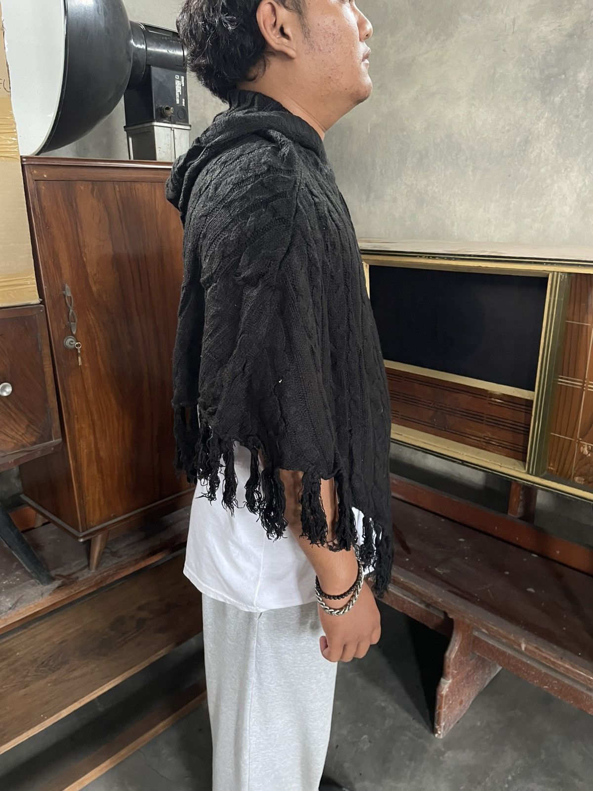 If Six Was Nine Grunge Goth Navana Japan Cloaks Cable Knit Black Vkei Style Size US XL / EU 56 / 4 - 9 Thumbnail