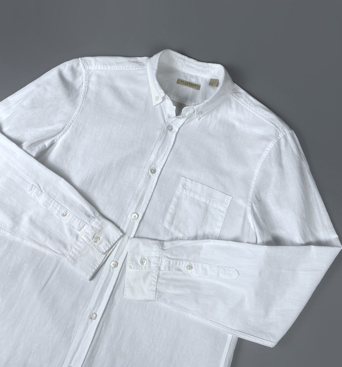 Men’s Burberry Brit Linen White Long Sleeve Shirt Size M