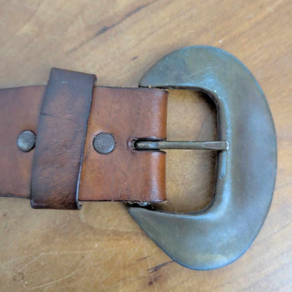 Vintage Vintage Leather Belt with Crescent Cast Buckle 26" Size ONE SIZE - 2 Thumbnail