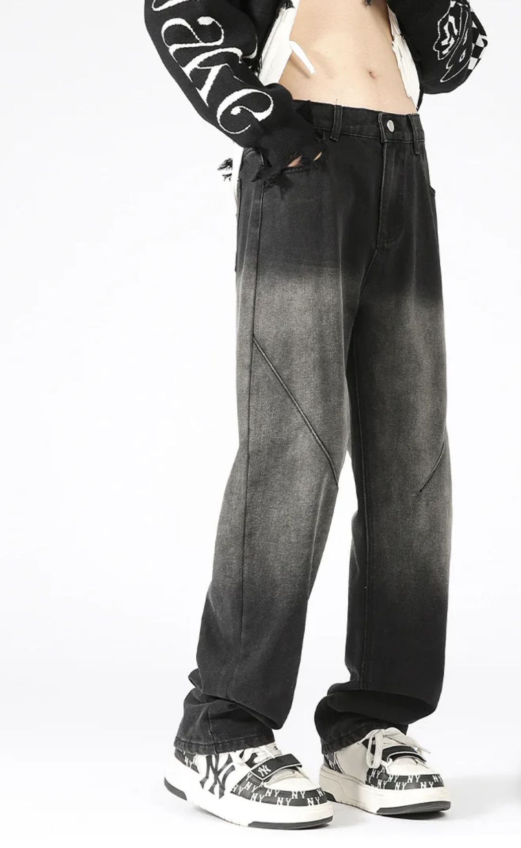 Denime × Japanese Brand Washed Old Jeans Men's Design Loose Tide Straight Pants Size US 33 - 3 Thumbnail