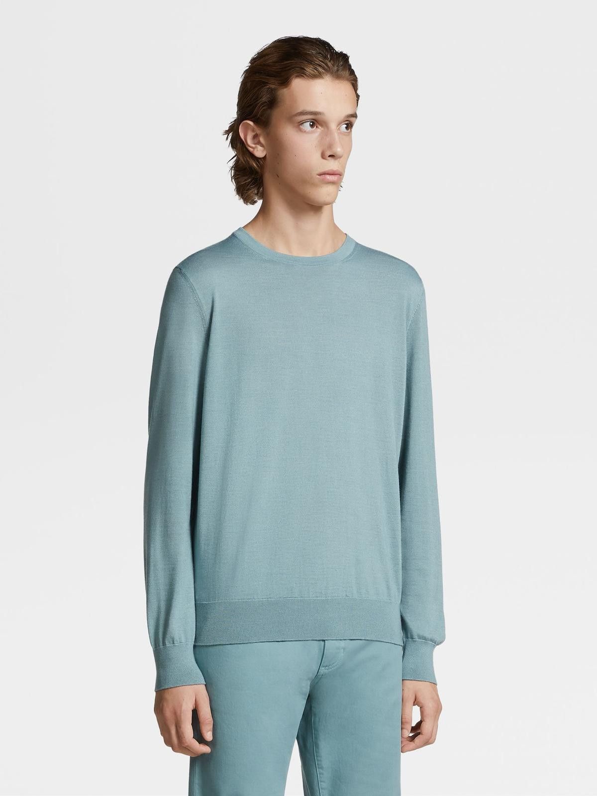 Ermenegildo Zegna o1s1rm0426 Crewneck Sweater in Light Blue Size US M / EU 48-50 / 2 - 4 Thumbnail