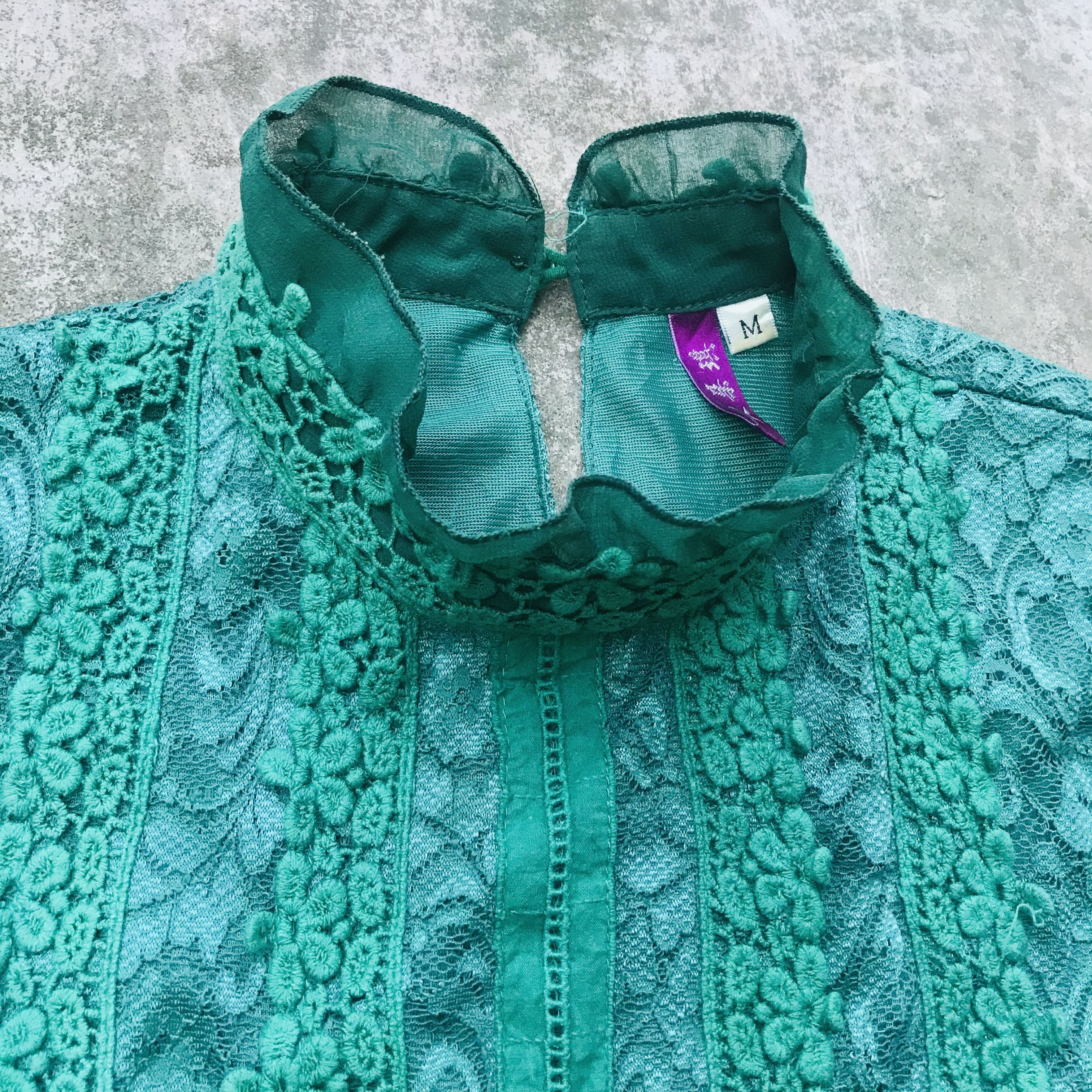 Japanese Brand × Vintage Japanese Monochrome Jade Lace Blouse Size M / US 6-8 / IT 42-44 - 2 Thumbnail