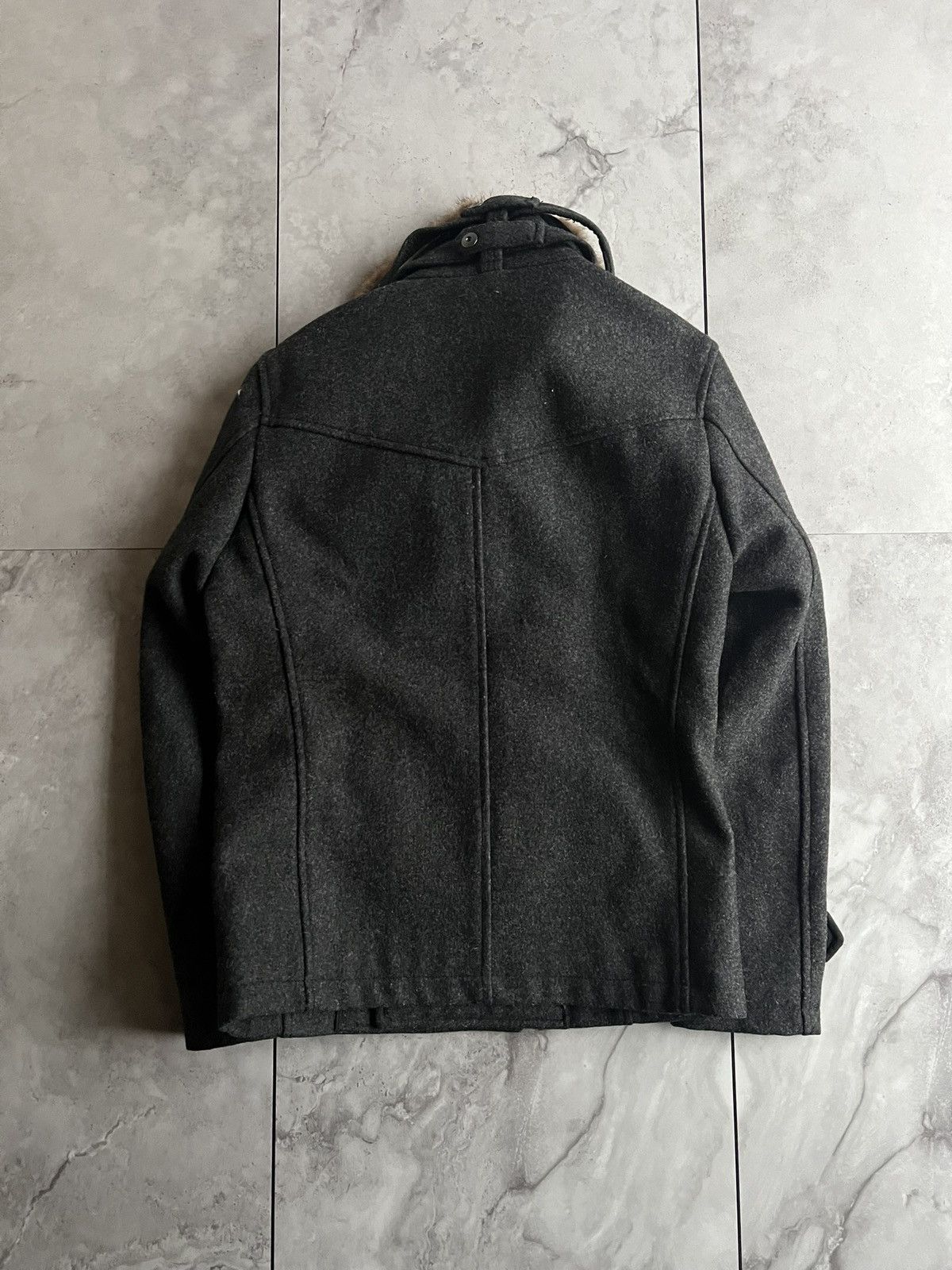 Japanese Brand Setting Cracks Rabbit Fur Collar Pea Coat Size US M / EU 48-50 / 2 - 4 Thumbnail