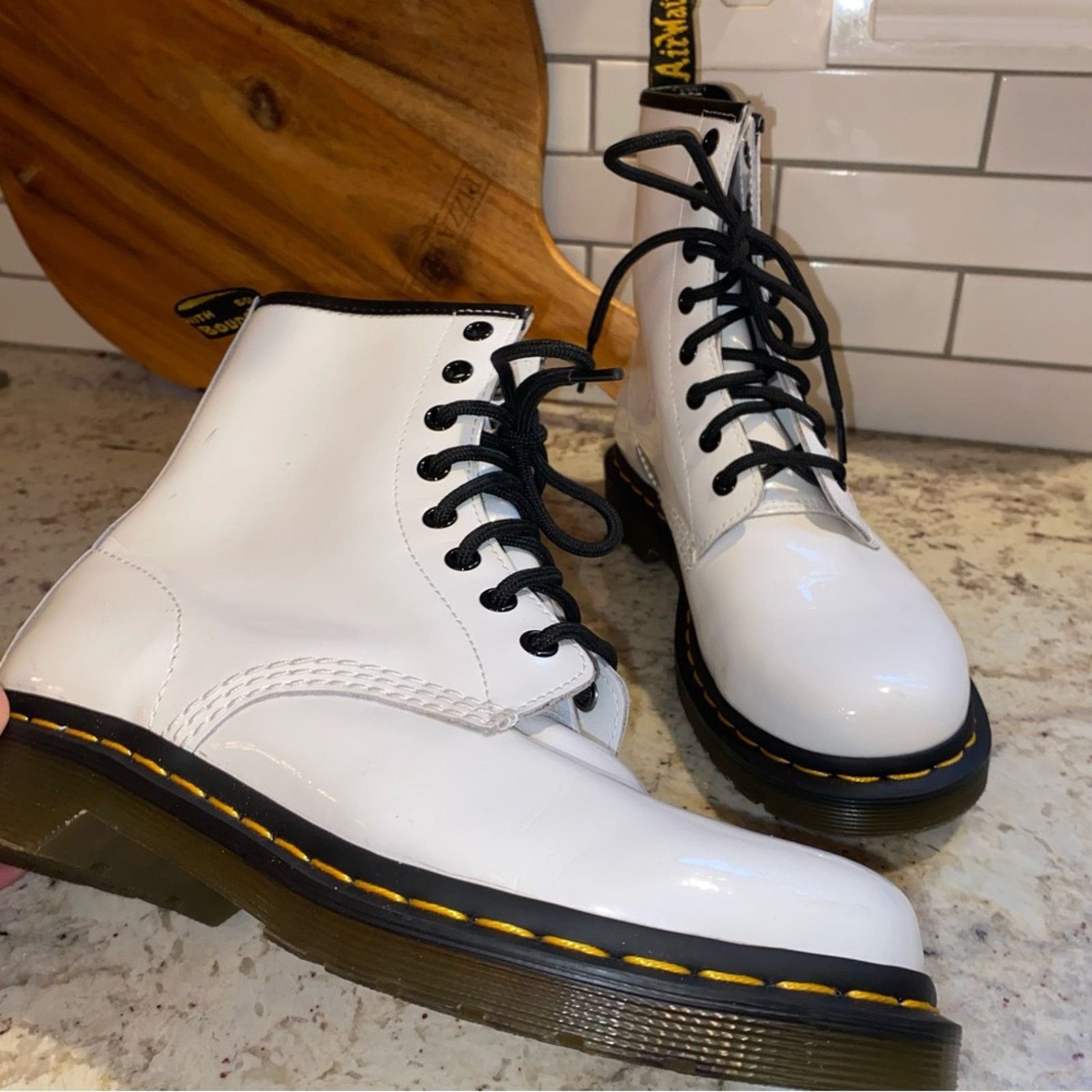 Dr. Martens Doc Dr Martens $150 11821 White Gloss Boots 8 Eye Women’s 7 Size US 7 / IT 37 - 2 Thumbnail