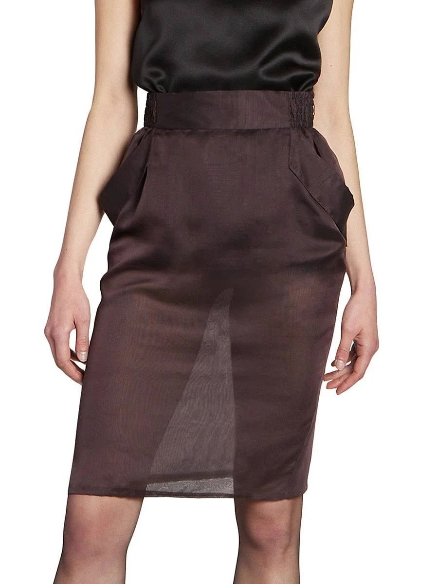 Saint Laurent Paris o1s1wg110924 Pencil Skirt in Silk Muslin in Dark Brown Size 25" / US 0 / IT 36 - 5 Thumbnail