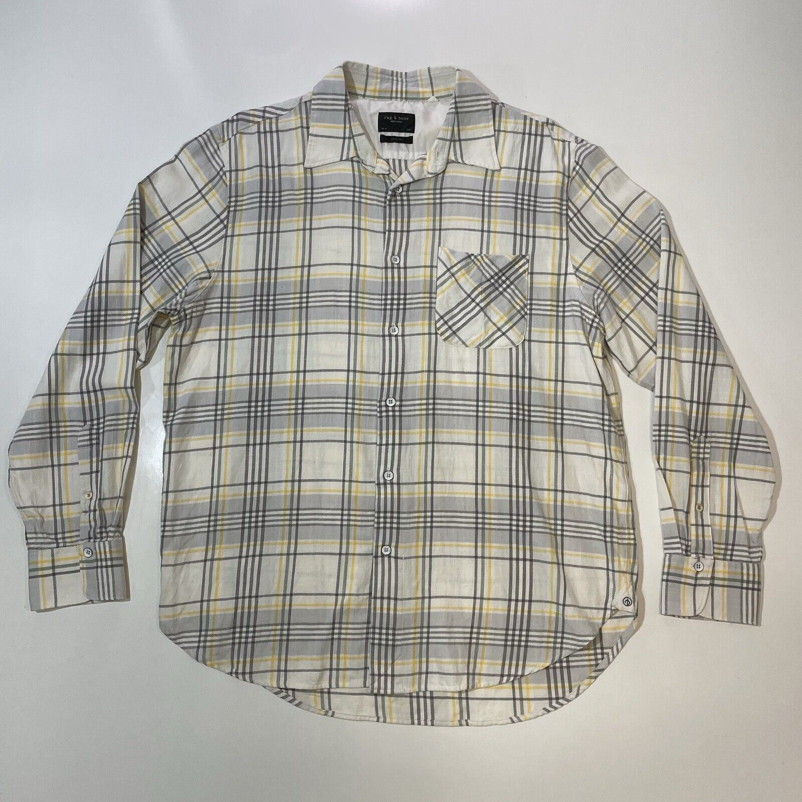 Rag & Bone Rag & Bone Men’s Fit 3 Casual Shirt Checks Ivory/White L Size US L / EU 52-54 / 3 - 1 Thumbnail