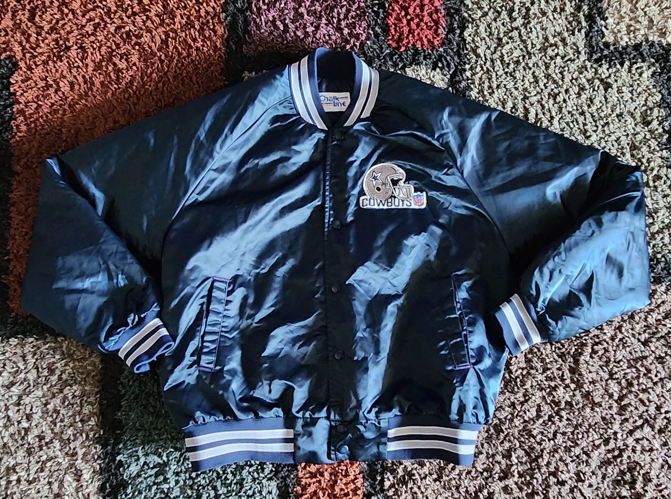 1990's DALLAS COWBOYS CHALK LINE SATIN VARSITY JACKET M - Classic