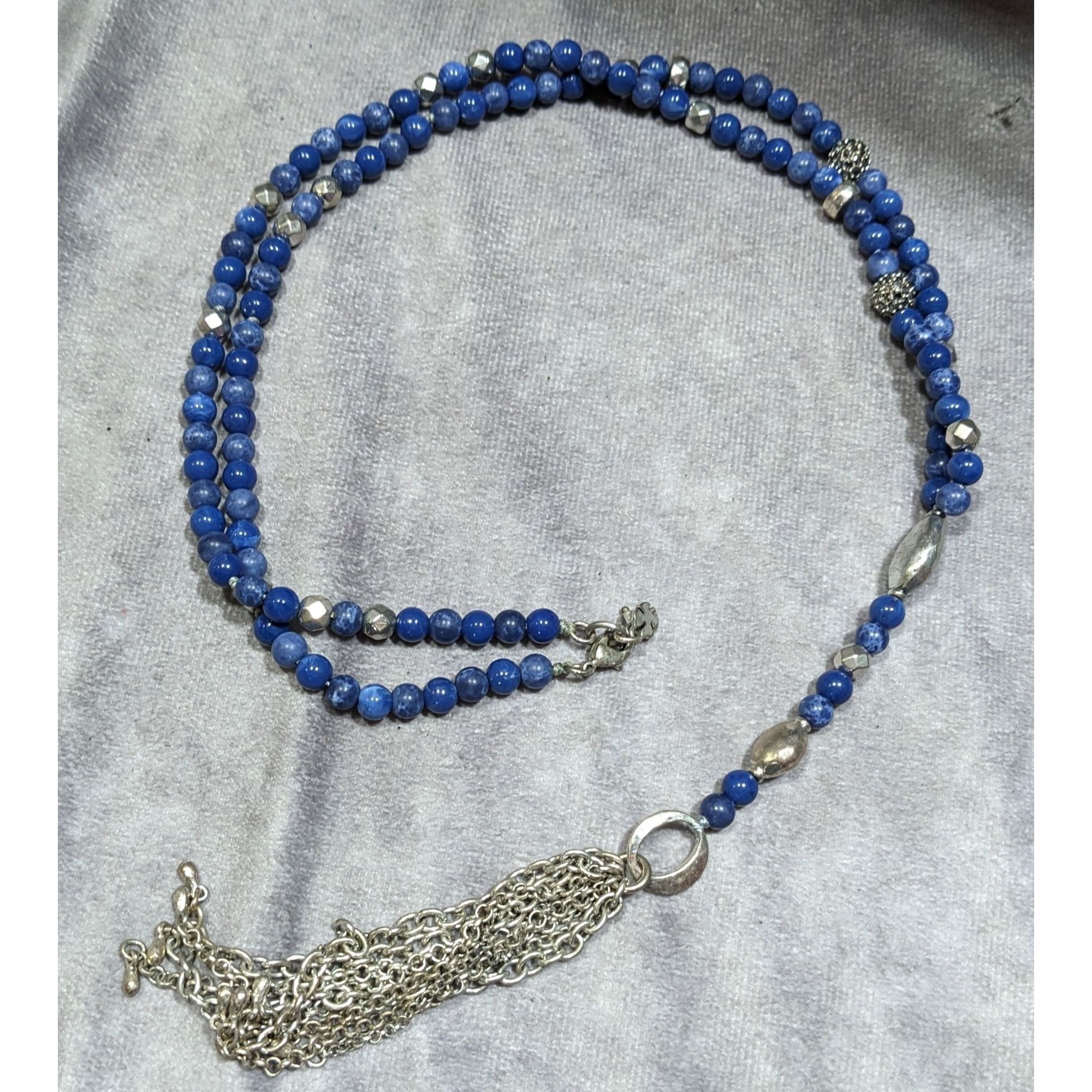 Lucky Brand Bohemian Lucky Brand Lapis Lazuli Beaded Chain Tassel Neckla Size ONE SIZE - 7 Thumbnail